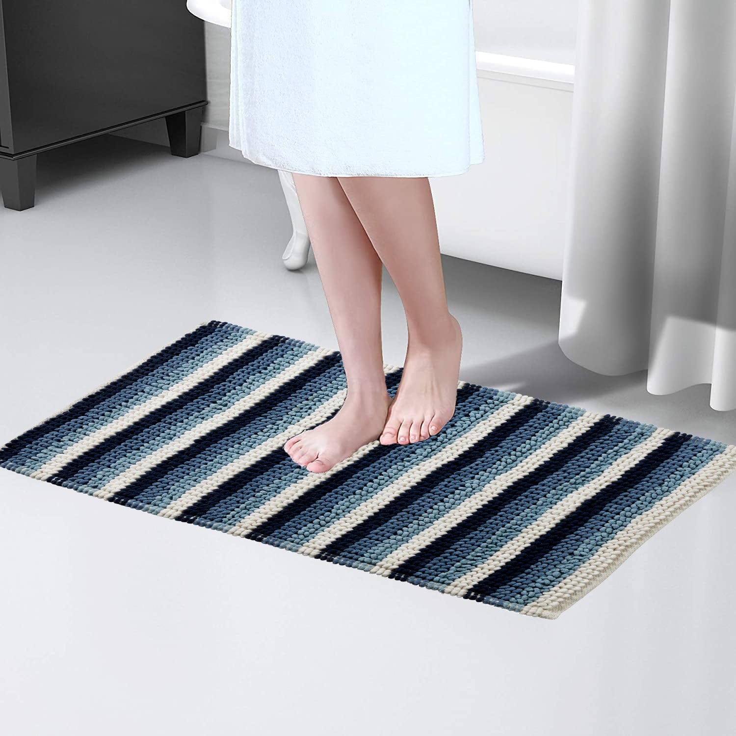 OLIVIA ROCCO Padstow Stripe Bathmat 50 x 80 cm Quick-Drying Anti-Slip Absorbent Durable