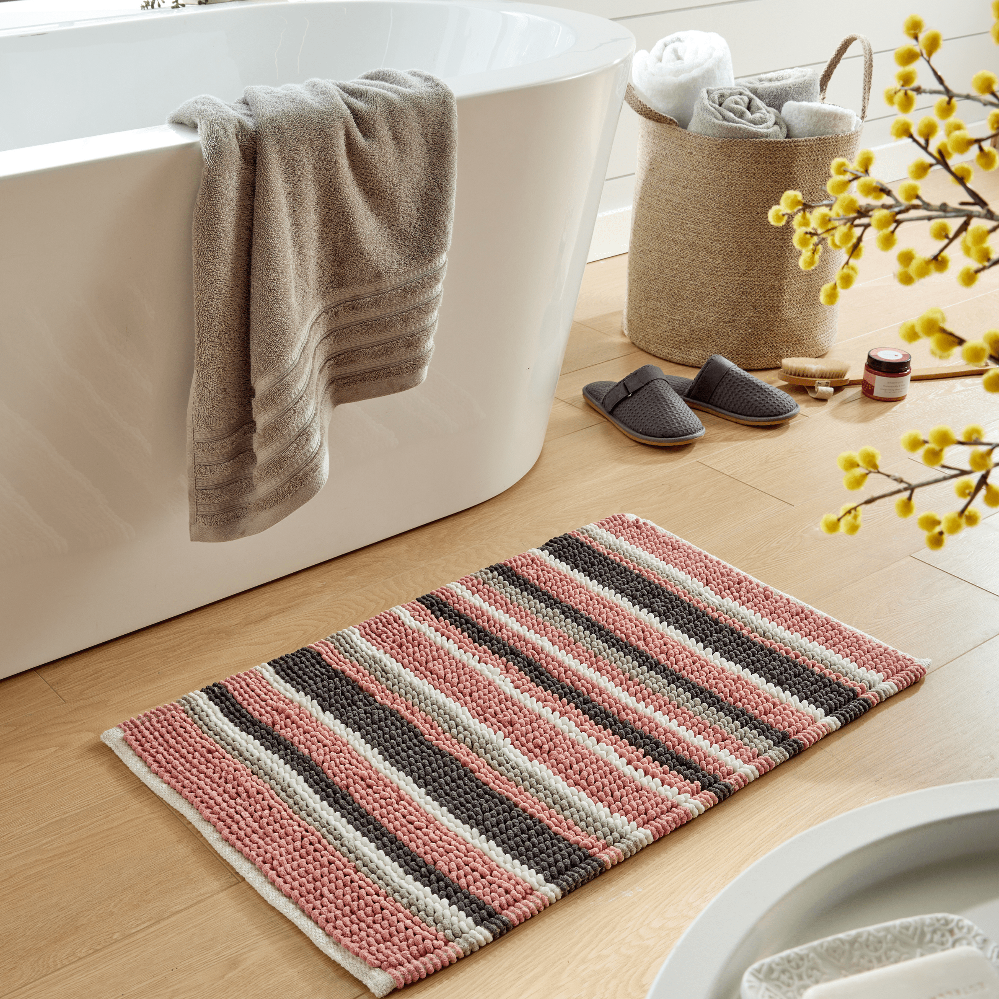 OLIVIA ROCCO Padstow Stripe Bathmat 50 x 80 cm Quick-Drying Anti-Slip Absorbent Durable
