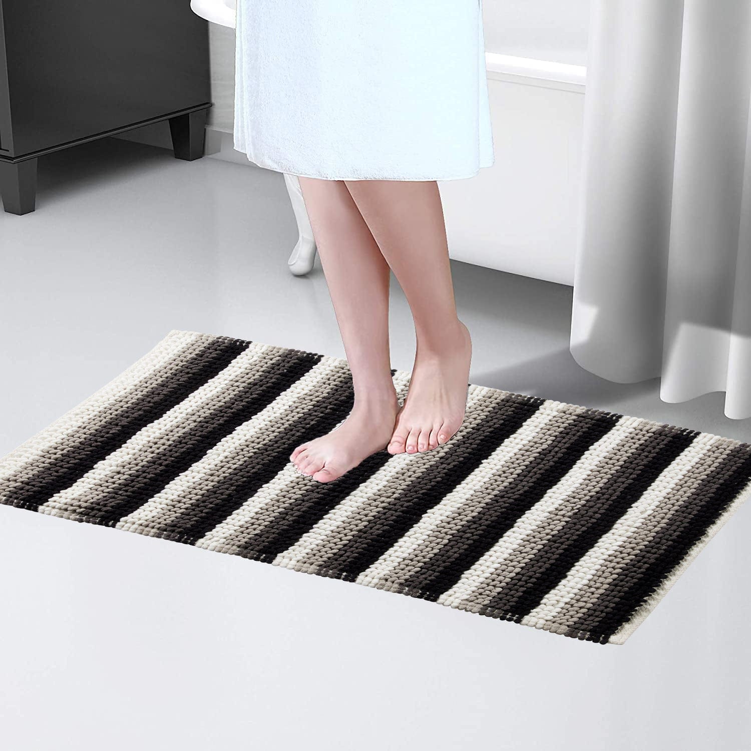 OLIVIA ROCCO Padstow Stripe Bathmat 50 x 80 cm Quick-Drying Anti-Slip Absorbent Durable