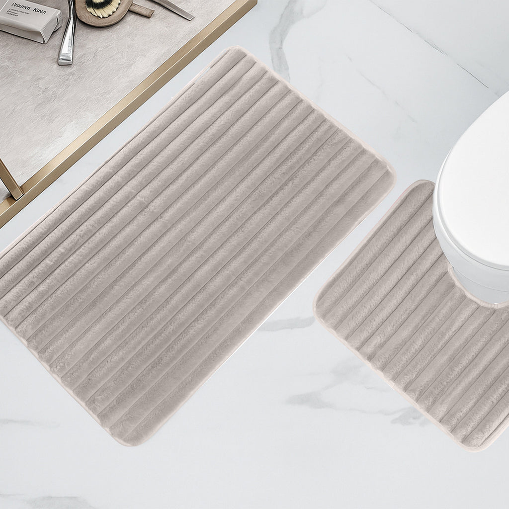 OLIVIA ROCCO 2 Piece Ribbed Bath Mat Set Natural Extra Soft Non Slip Super Absorbent Easy