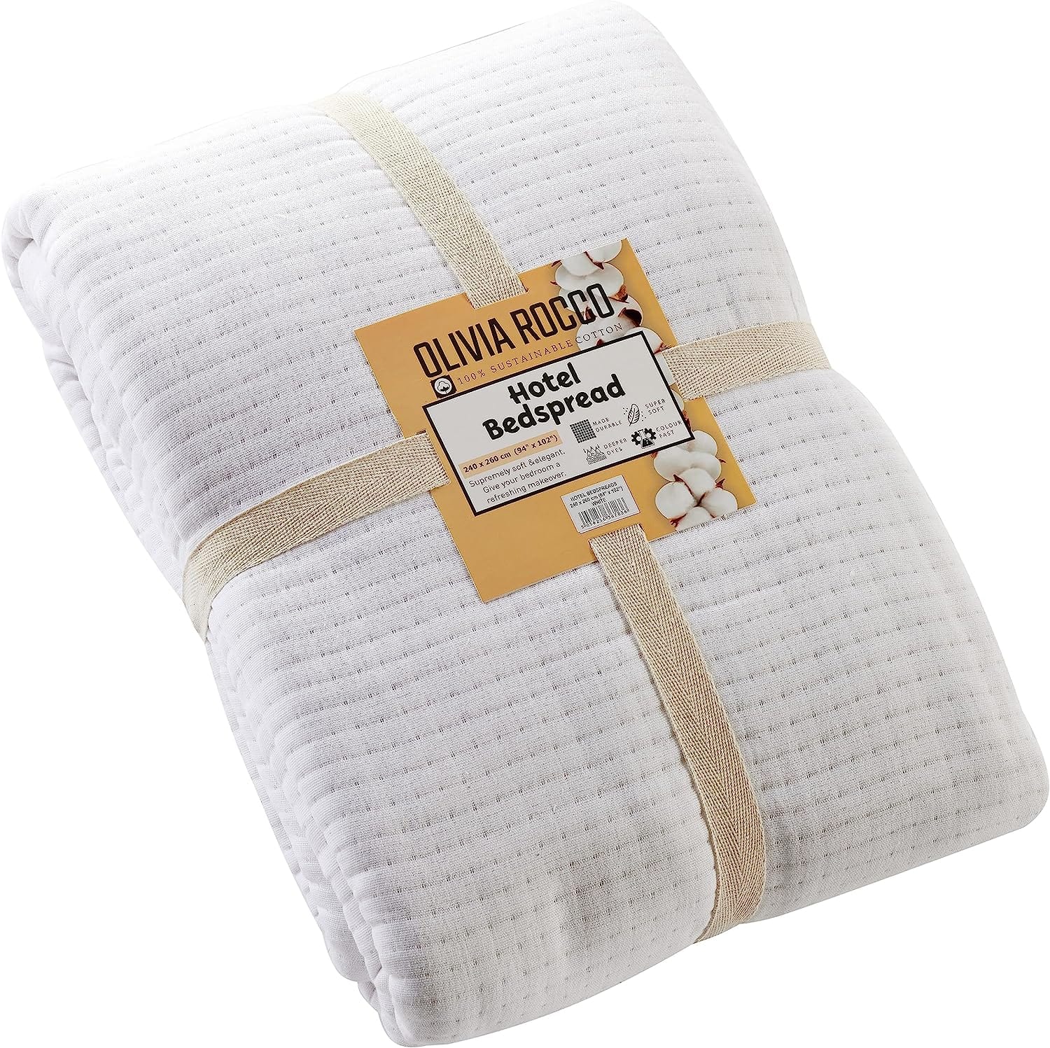 OLIVIA ROCCO Hotel Collection Quilted Bedspread 240x260 cm White and Grey 100% Sustainable Cotton Super Soft Easy-Care Home Essential