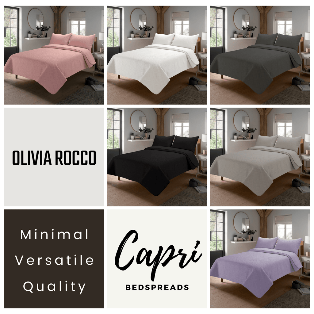 OLIVIA ROCCO Capri Embossed Luxury Bedspread Set With Quilted Throw And Duvet Matching