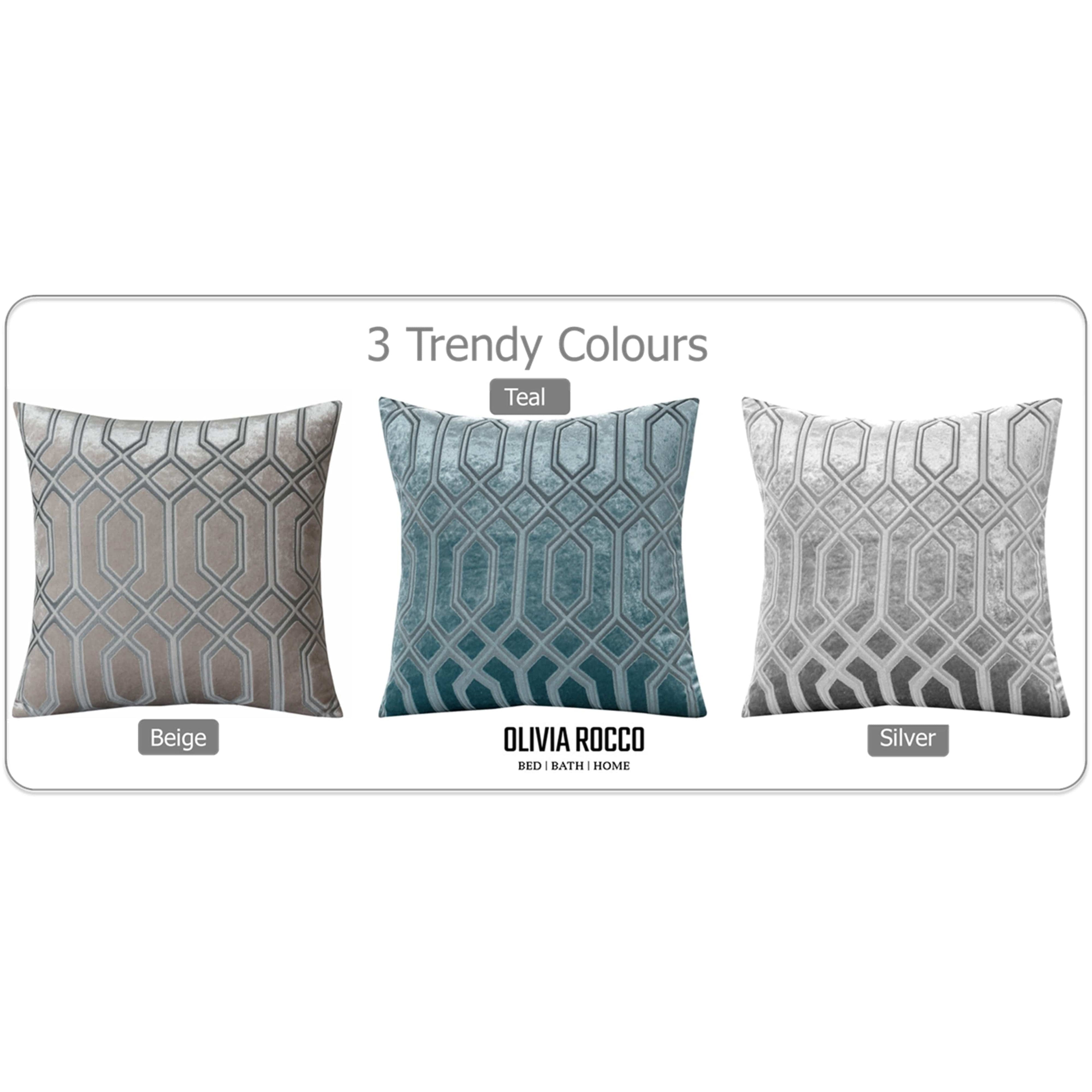 OLIVIA ROCCO Luxe Geo Velvet Cushion Covers 2 Pack Grey Geometric Textured Decorative