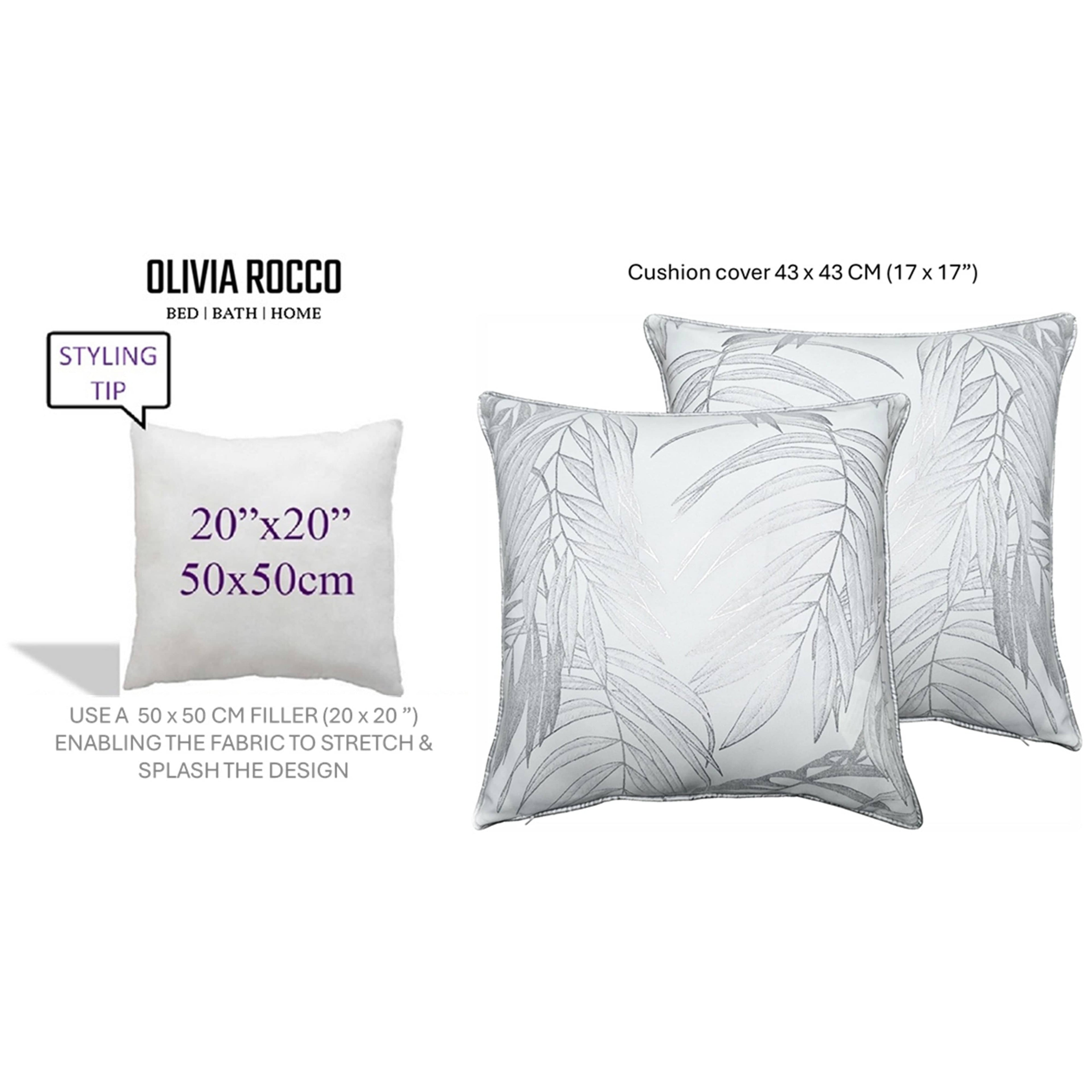 OLIVIA ROCCO Leaf Sparkle Set Of 2 Cushion Covers Leaf White Modern Decorative Throw