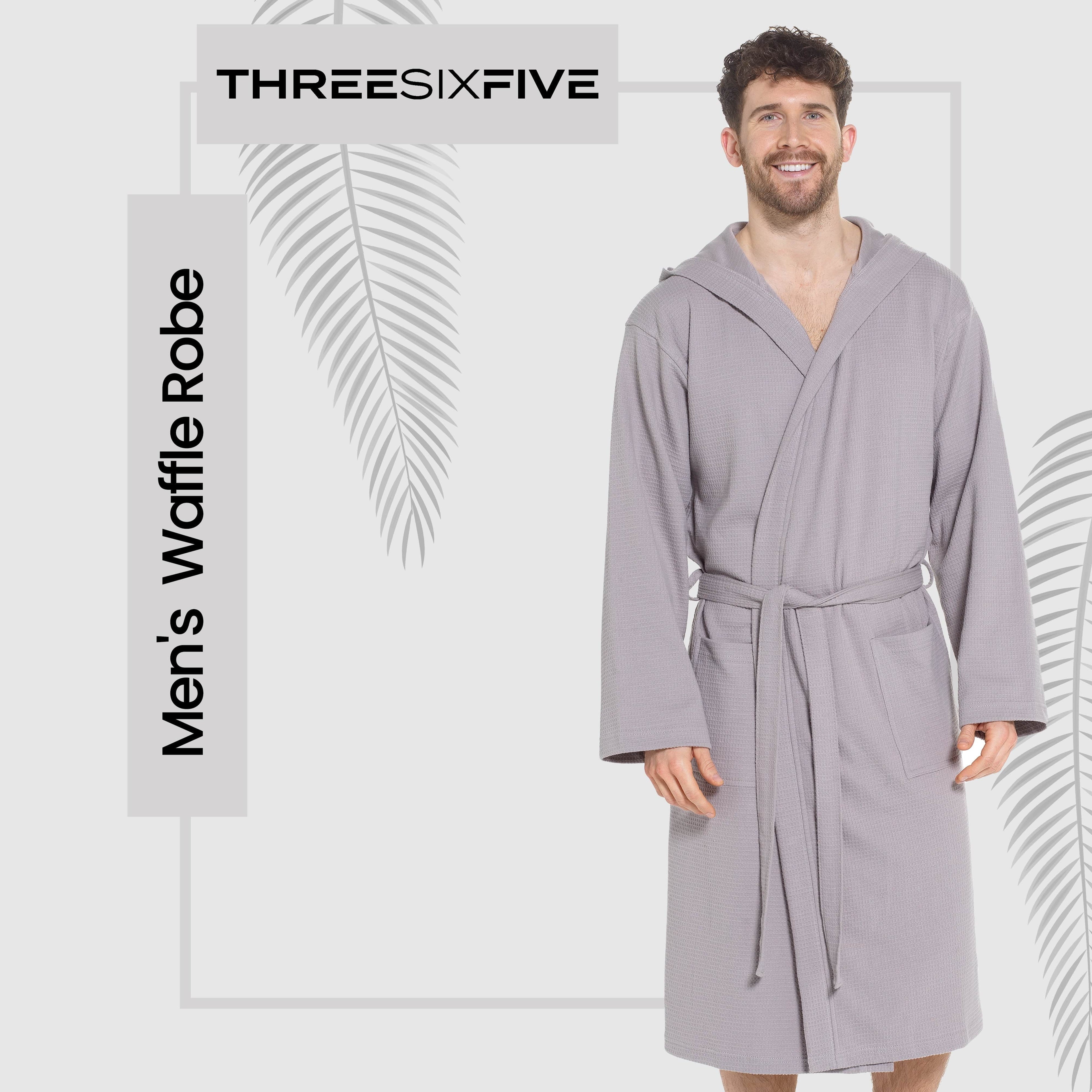 OLIVIA ROCCO Men's Hooded Waffle Cotton Bathrobe Grey 100% Cotton Super Absorbent Spa