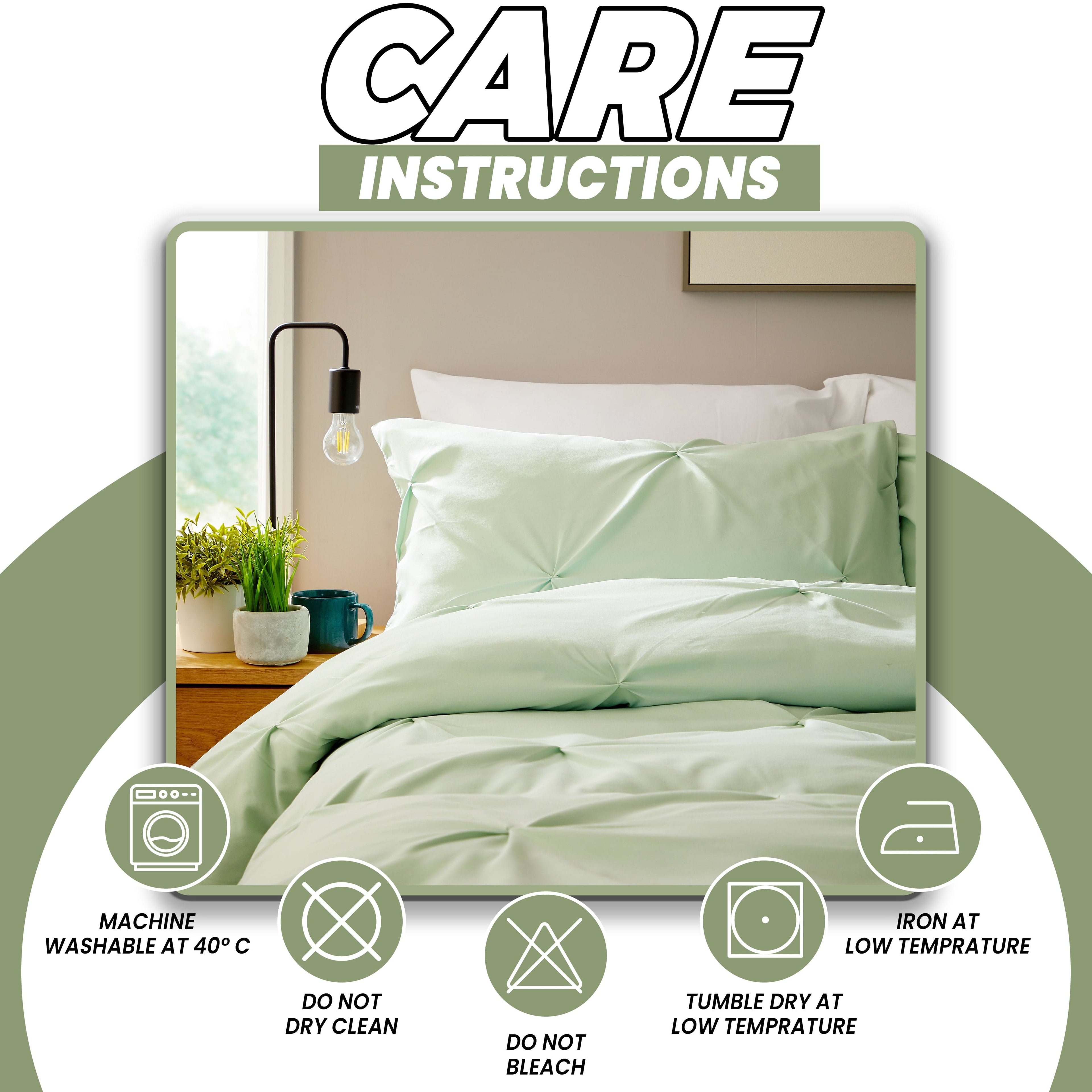 OLIVIA ROCCO Pintuck Sage Green Microfibre Duvet Cover Set With Pillowcases Easy Care