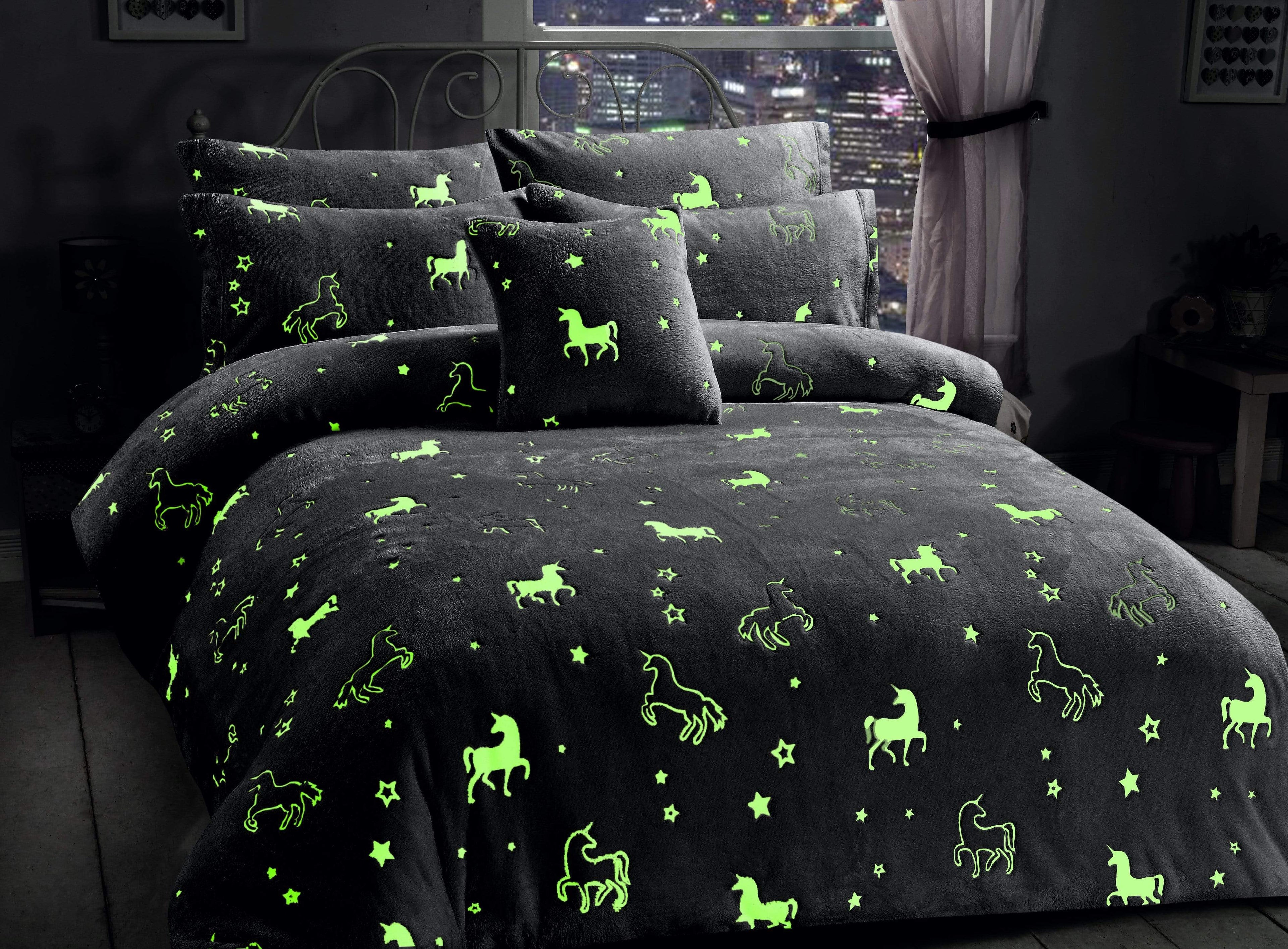 OLIVIA ROCCO Unicorn Glow In The Dark Teddy Duvet Set Pink For Kids OEKO-TEX Certified