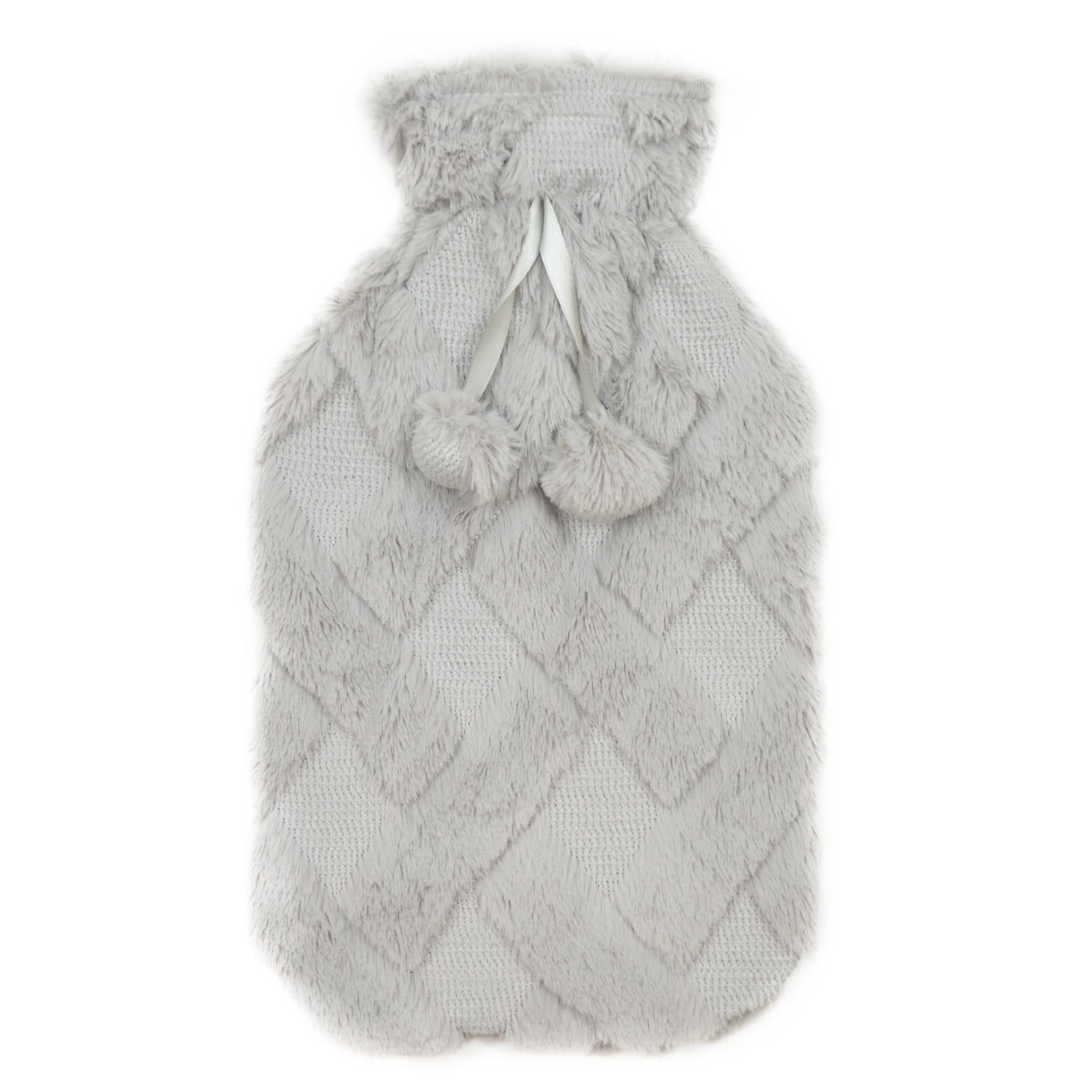 OLIVIA ROCCO Diamond Fleece Plush Hot Water Bottle 2L With Pom Poms Natural Rubber UK