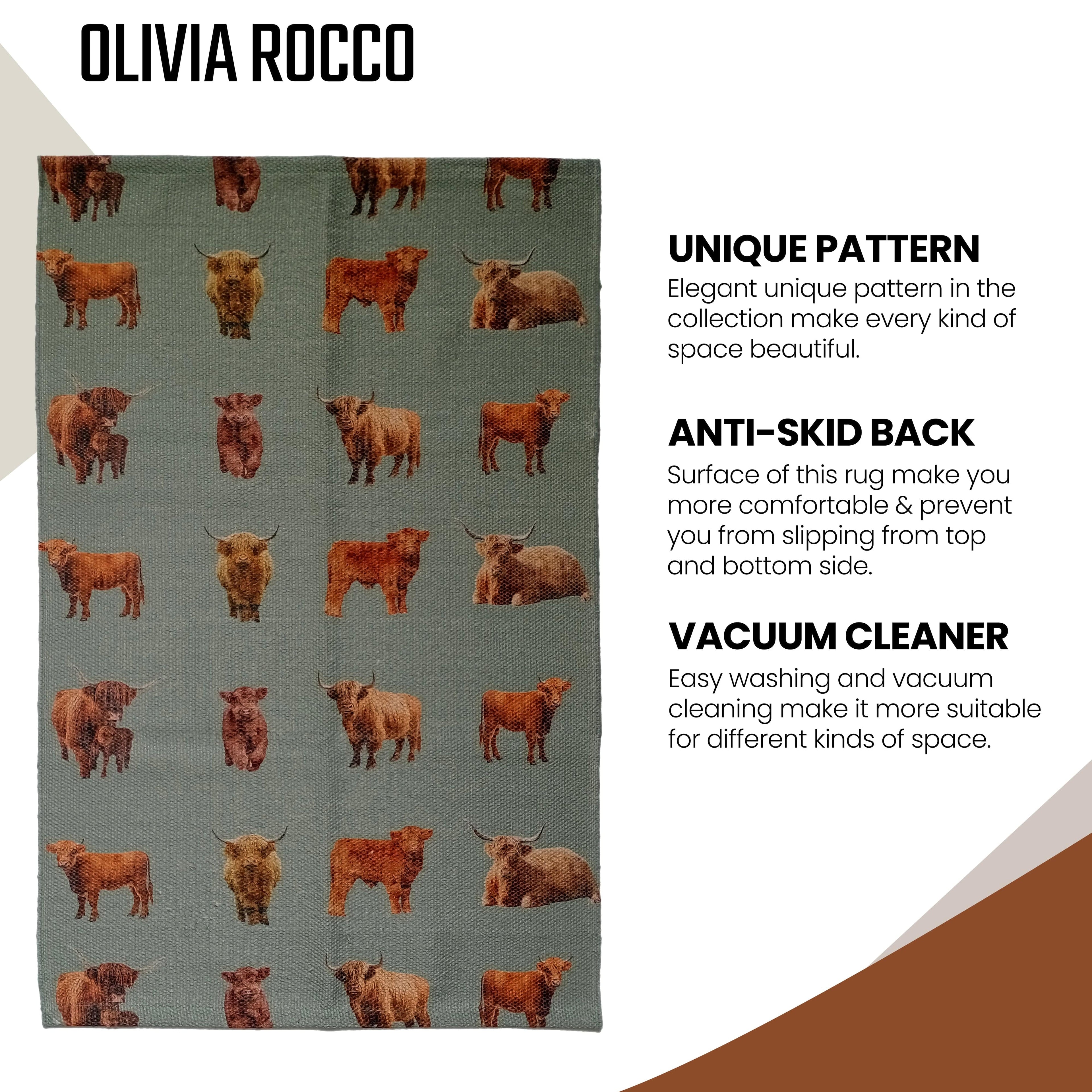 OLIVIA ROCCO Highland Cow Animal Print Non Slip Soft Durable Rug For Living Room Bedroom
