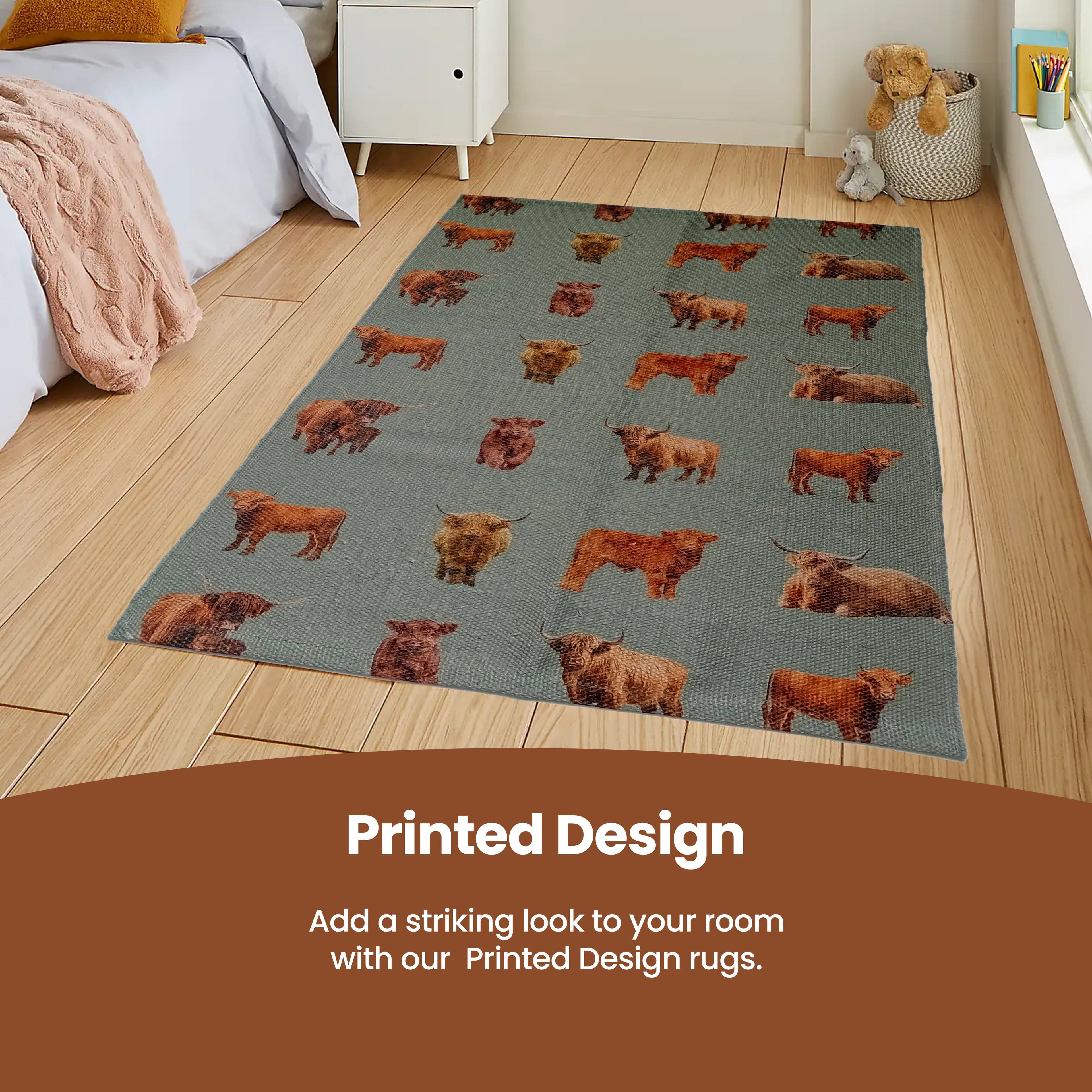 OLIVIA ROCCO Highland Cow Animal Print Non Slip Soft Durable Rug For Living Room Bedroom