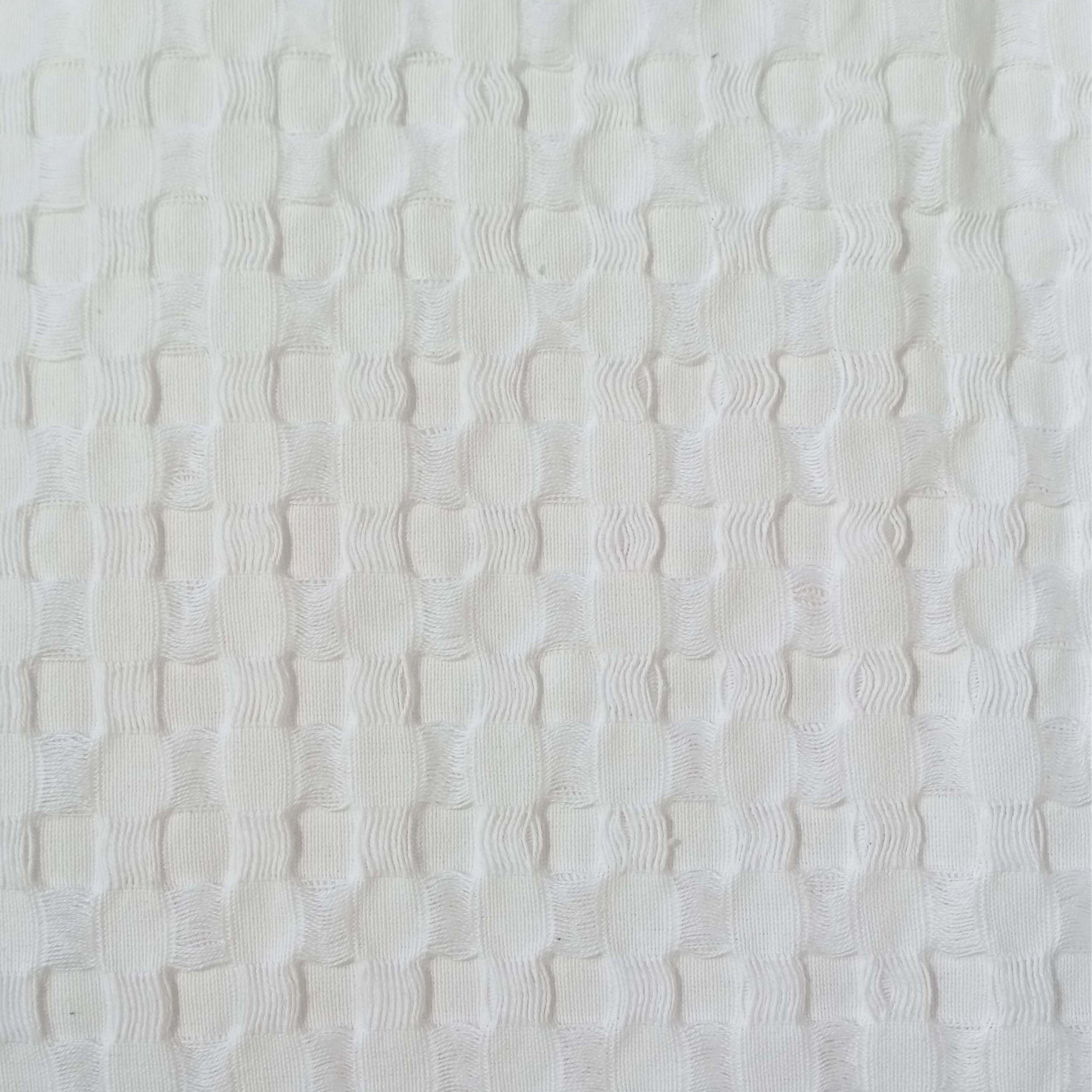 OLIVIA ROCCO Florian Checked Throw Blanket White 100% Cotton Bedspread For Sofa And Bed