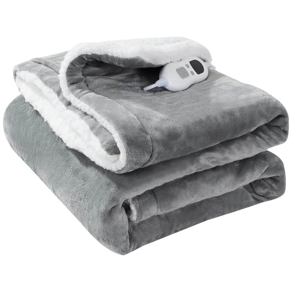 OLIVIA ROCCO Double Layer Electric Heated Throw Blanket Grey With Adjustable Heat