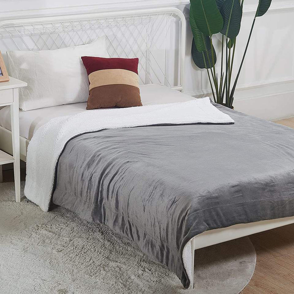 OLIVIA ROCCO Double Layer Electric Heated Throw Blanket Grey With Adjustable Heat