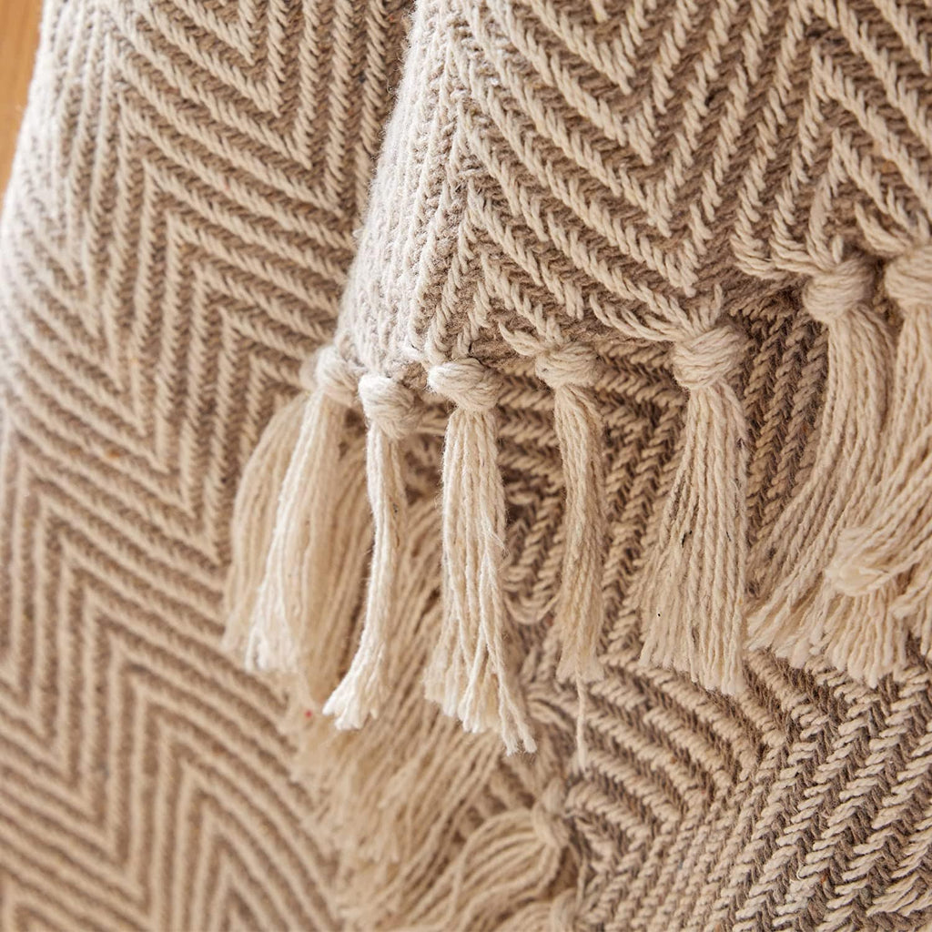 OLIVIA ROCCO Tangier Recycled Cotton Throw Blanket With Decorative Tassels Lightweight
