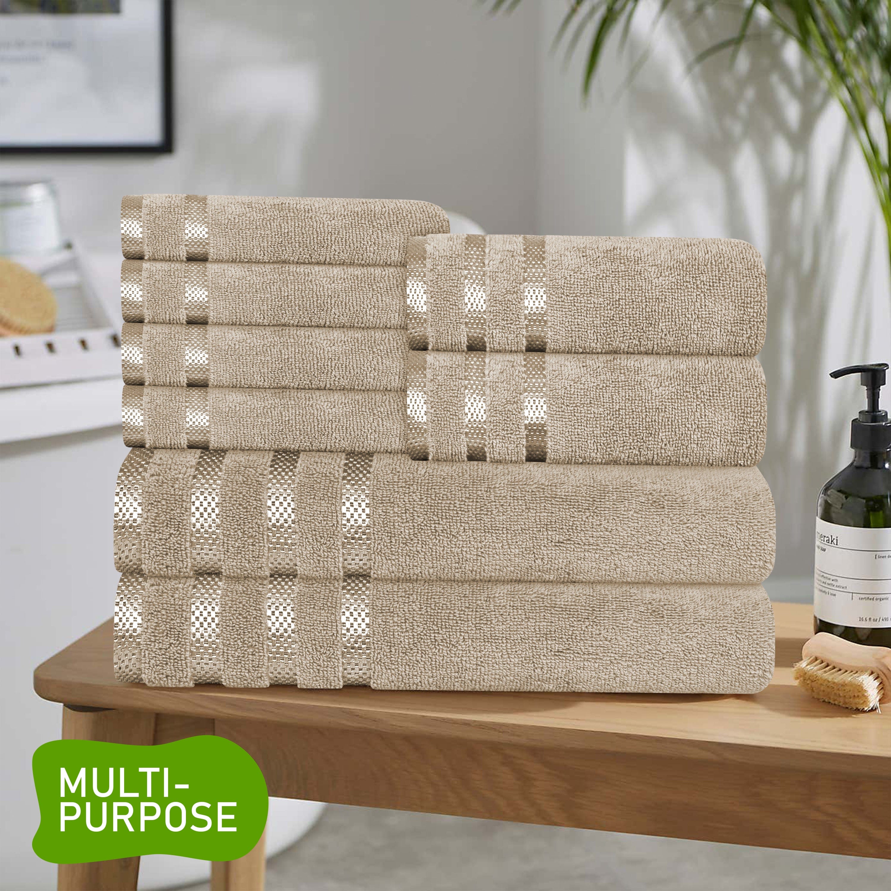OLIVIA ROCCO Belmont Viscose Stripe Beige Towels 100% Cotton Hotel Quality Bath Towels
