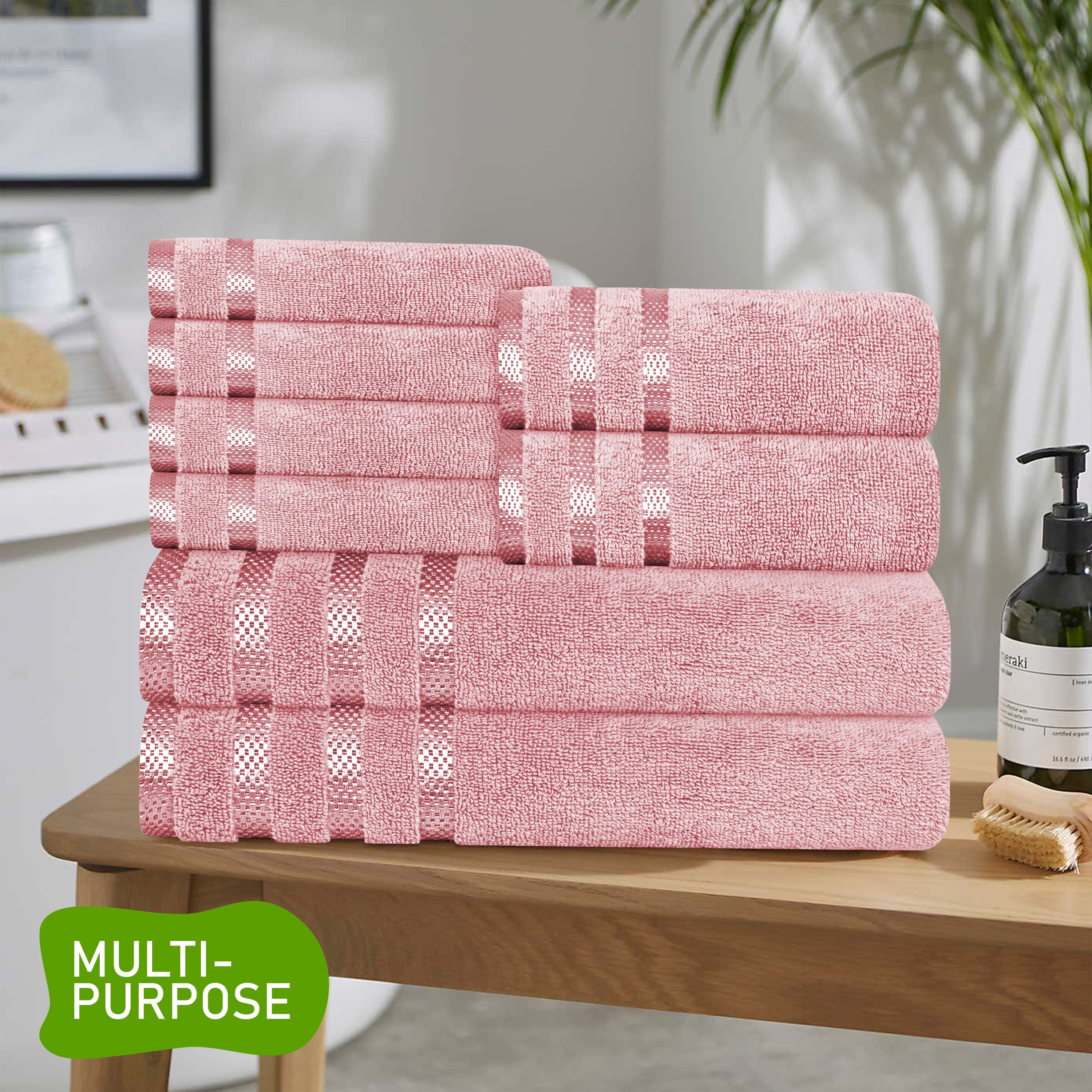 OLIVIA ROCCO Belmont Viscose Stripe Pink Towels 100% Cotton Hotel Quality Super Absorbent
