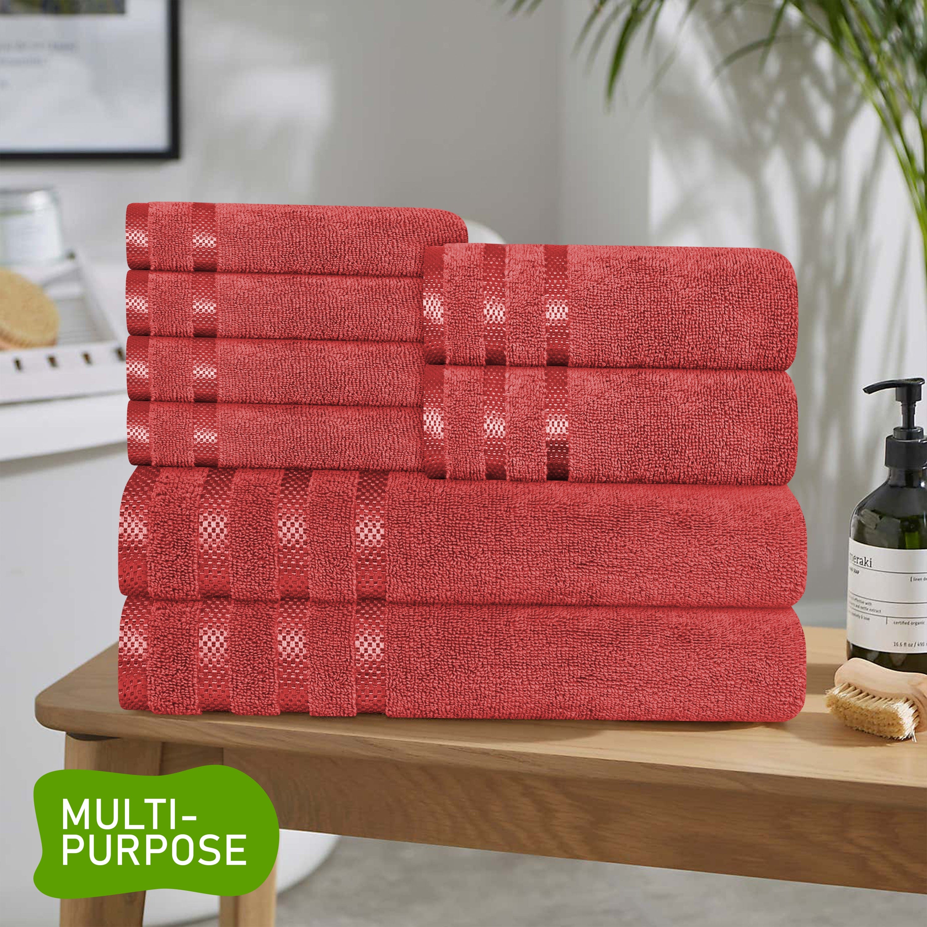 OLIVIA ROCCO Belmont Viscose Stripe Red Towels 100% Cotton Hotel Quality Super Absorbent