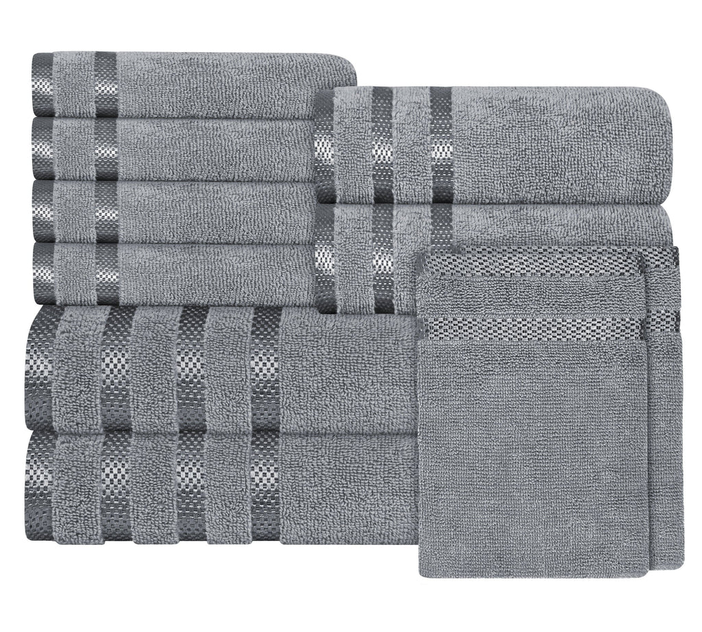 OLIVIA ROCCO Belmont Viscose Stripe Silver Towels 100% Cotton Quality Super Absorbent