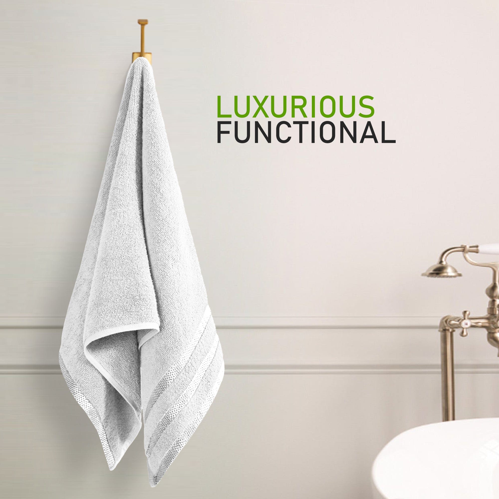 OLIVIA ROCCO Belmont Viscose Stripe White Towels 100% Cotton Hotel Quality Bath Towels