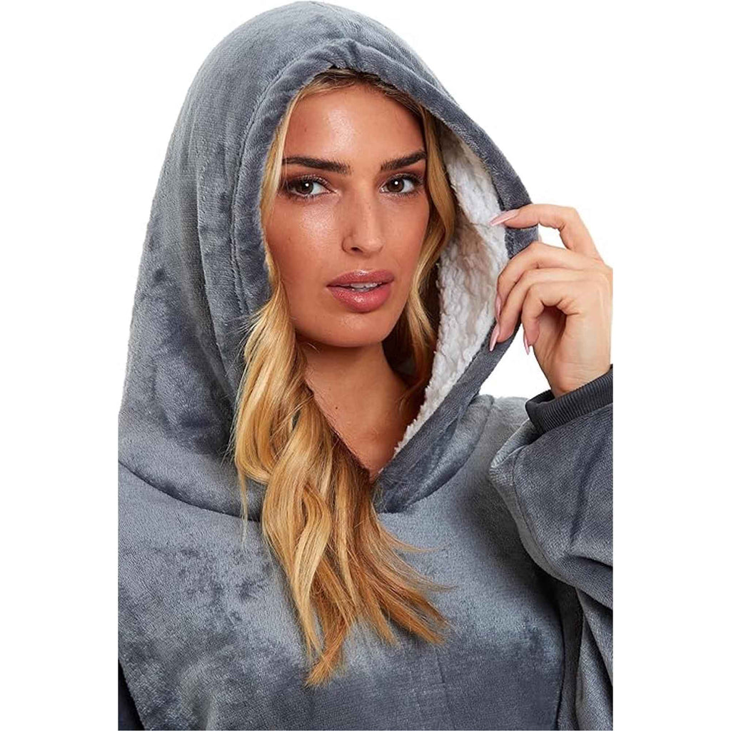 Daisy Dreamer Oversized Hooded Blanket Sweatshirt Plush Sherpa Grey Pink Giant Hoodie With Pocket And Elastic Cuffs For Adults And Kids