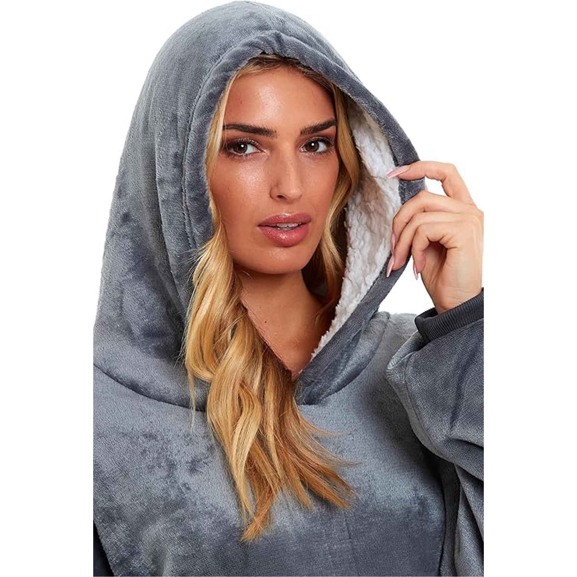 Daisy Dreamer Oversized Hooded Blanket Sweatshirt Plush Sherpa Grey Pink Giant Hoodie With Pocket And Elastic Cuffs For Adults And Kids