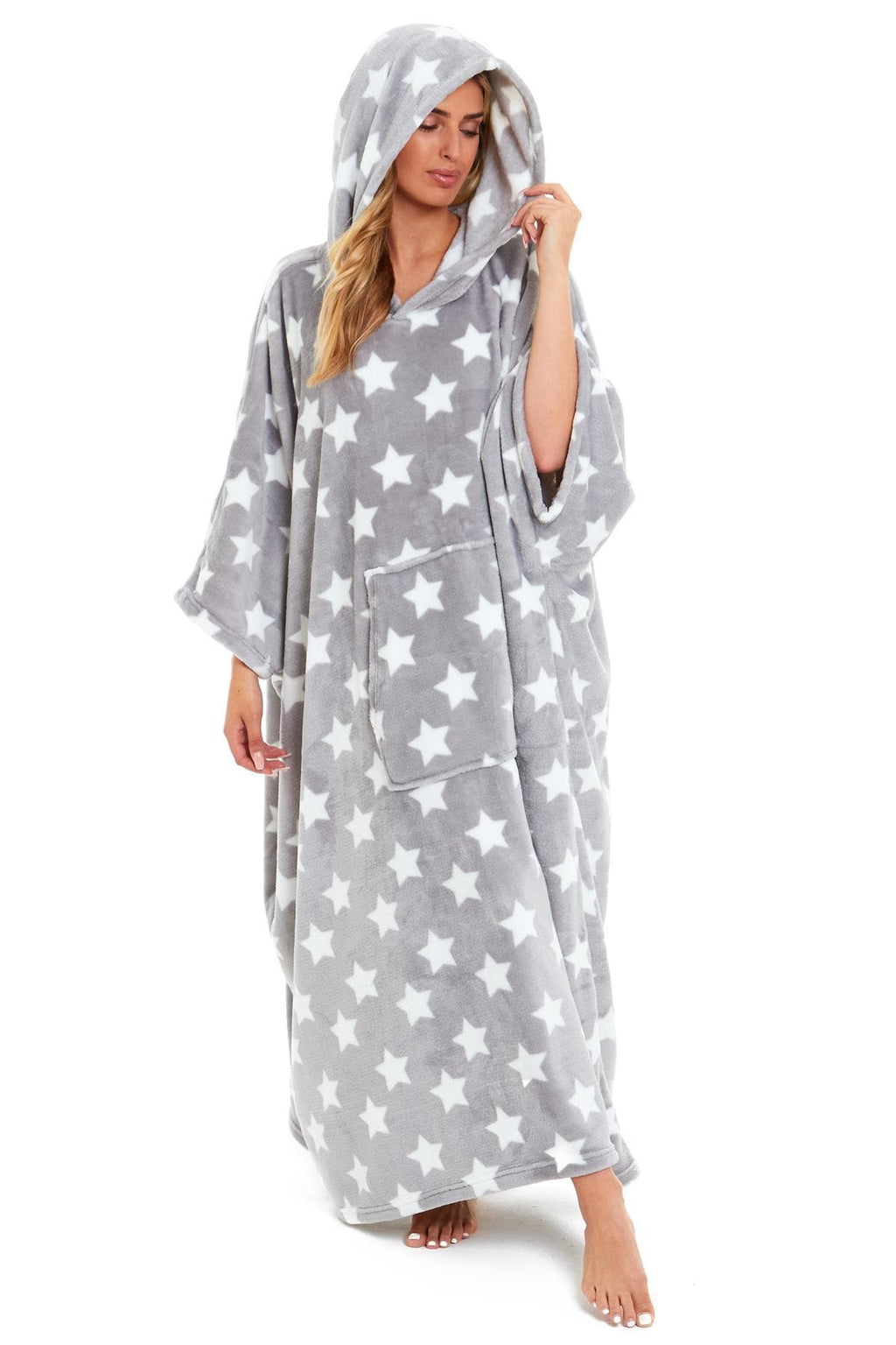 OLIVIA ROCCO Oversized Hooded Fleece Poncho Blanket Stars Polka Dots Wearable Plush Blanket Front Pocket For Adults Indoor Outdoor