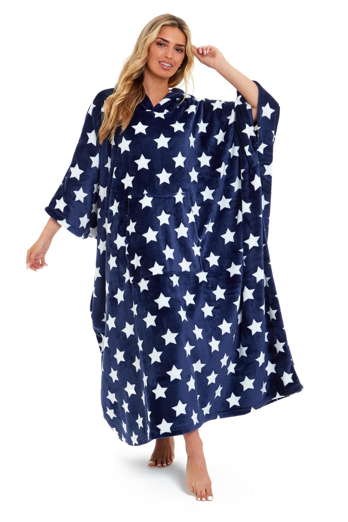 OLIVIA ROCCO Oversized Hooded Fleece Poncho Blanket Stars Polka Dots Wearable Plush Blanket Front Pocket For Adults Indoor Outdoor