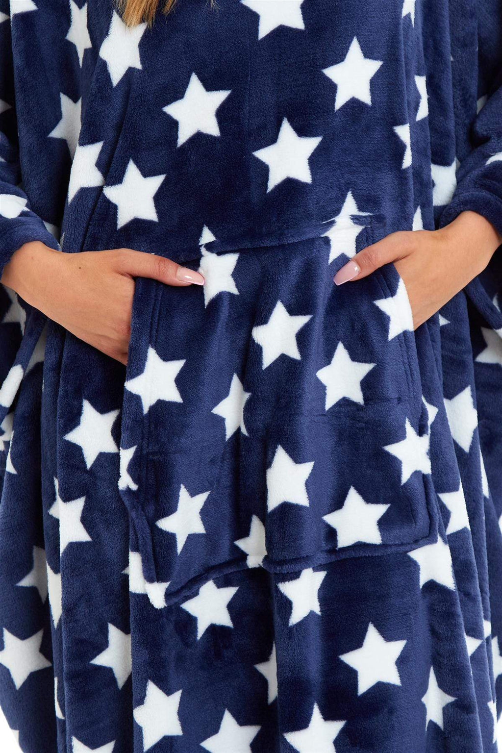 OLIVIA ROCCO Oversized Hooded Fleece Poncho Blanket Stars Polka Dots Wearable Plush Blanket Front Pocket For Adults Indoor Outdoor