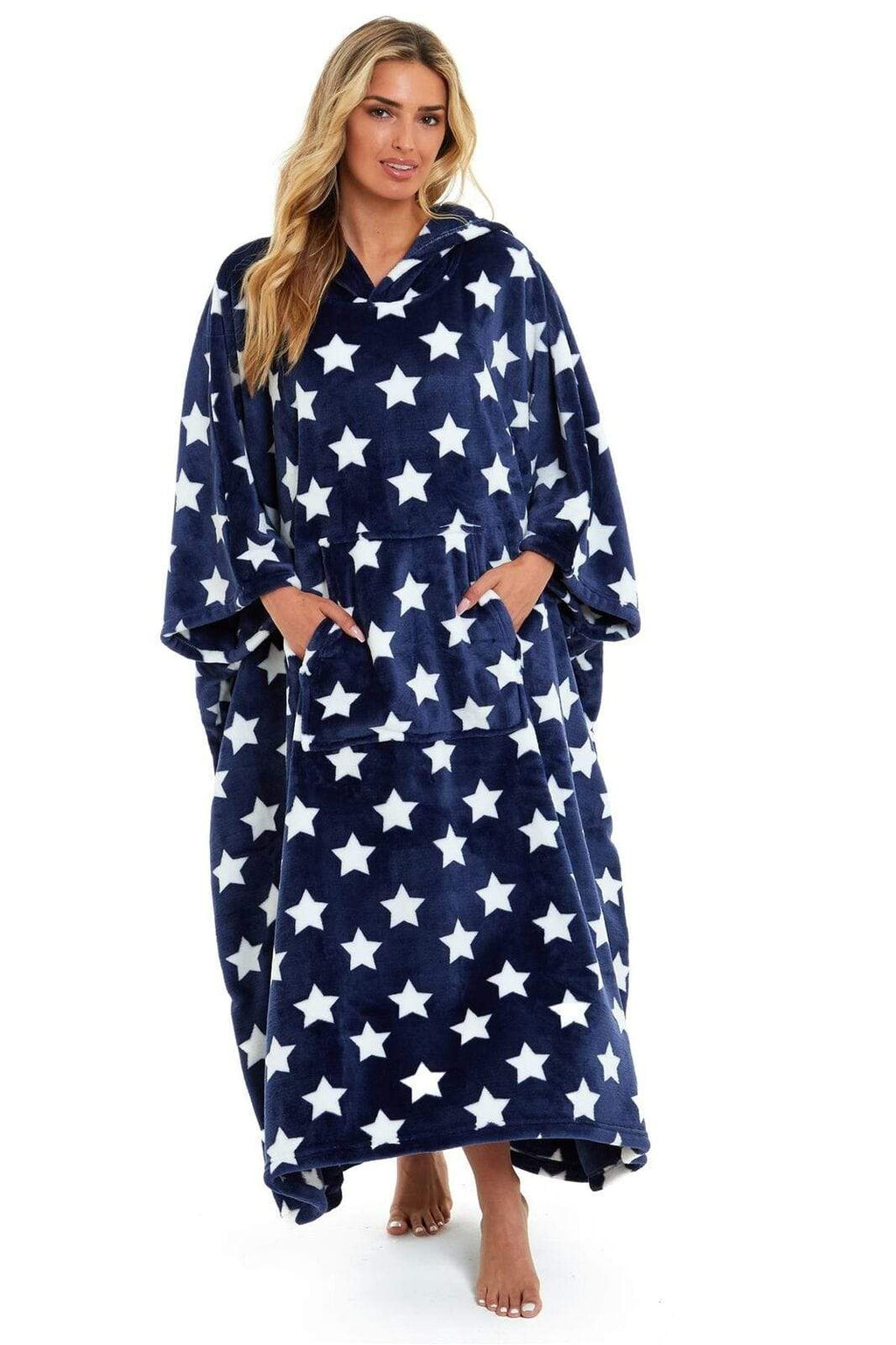 OLIVIA ROCCO Oversized Hooded Fleece Poncho Blanket Stars Polka Dots Wearable Plush Blanket Front Pocket For Adults Indoor Outdoor
