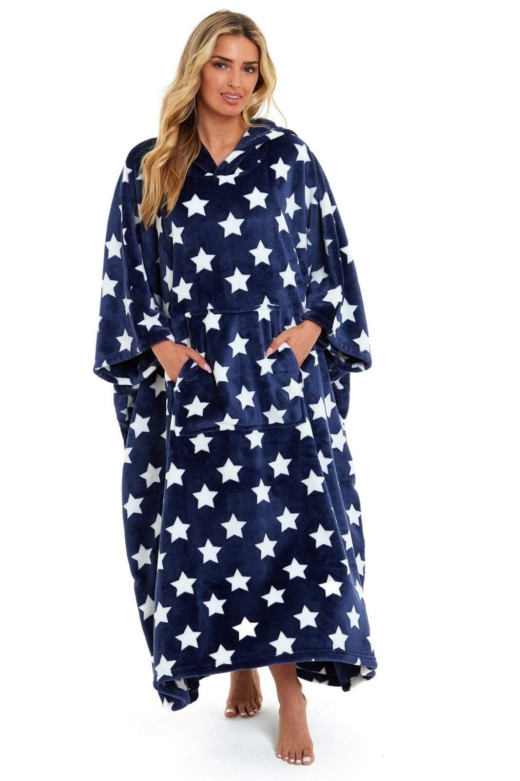 OLIVIA ROCCO Oversized Hooded Fleece Poncho Blanket Stars Polka Dots Wearable Plush Blanket Front Pocket For Adults Indoor Outdoor