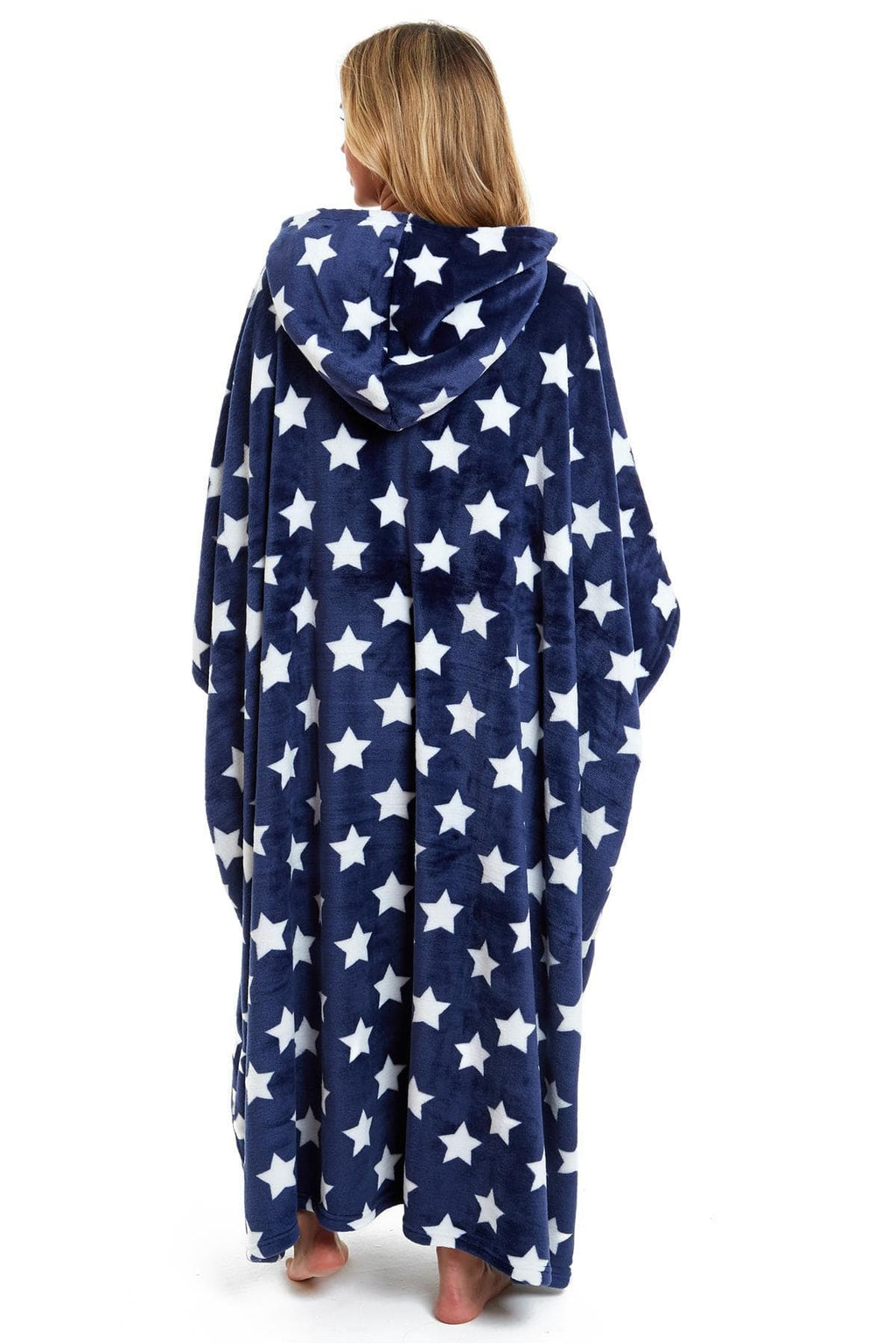 OLIVIA ROCCO Oversized Hooded Fleece Poncho Blanket Stars Polka Dots Wearable Plush Blanket Front Pocket For Adults Indoor Outdoor