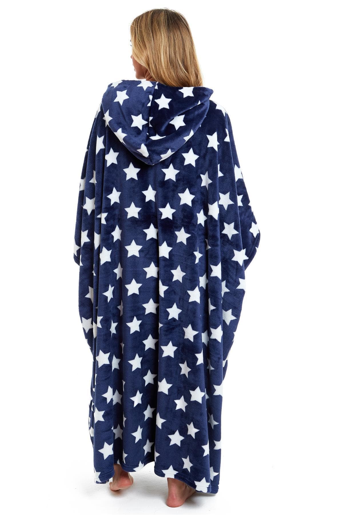 OLIVIA ROCCO Oversized Hooded Fleece Poncho Blanket Stars Polka Dots Wearable Plush Blanket Front Pocket For Adults Indoor Outdoor