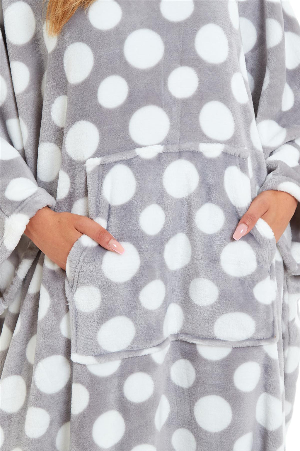 OLIVIA ROCCO Oversized Hooded Fleece Poncho Blanket Stars Polka Dots Wearable Plush Blanket Front Pocket For Adults Indoor Outdoor