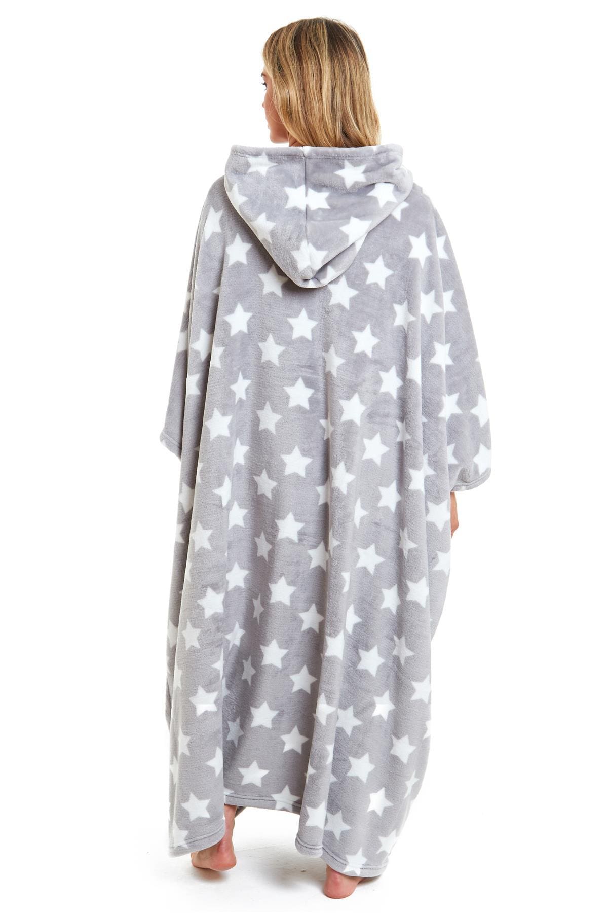 OLIVIA ROCCO Oversized Hooded Fleece Poncho Blanket Stars Polka Dots Wearable Plush Blanket Front Pocket For Adults Indoor Outdoor
