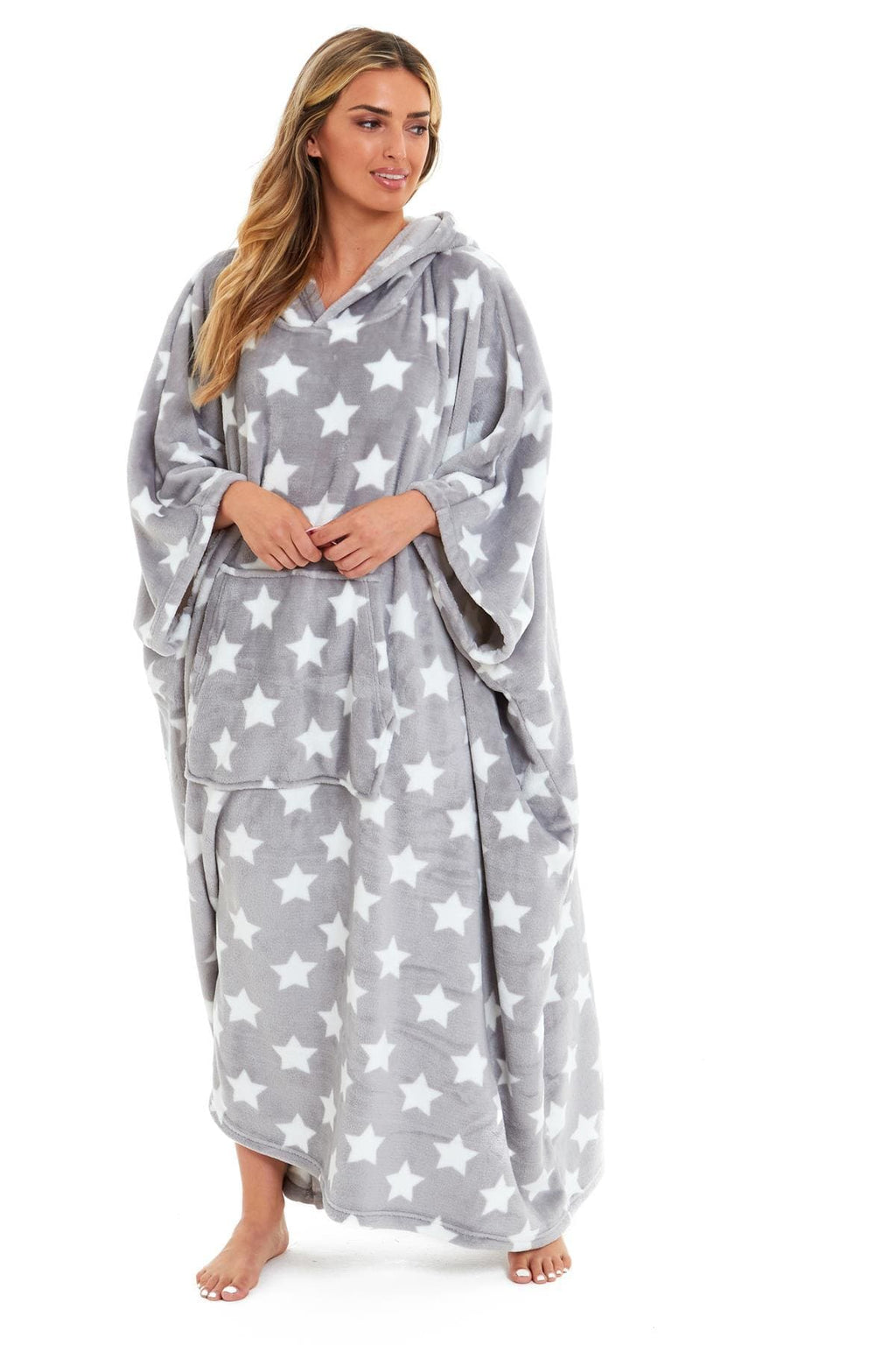 OLIVIA ROCCO Oversized Hooded Fleece Poncho Blanket Stars Polka Dots Wearable Plush Blanket Front Pocket For Adults Indoor Outdoor