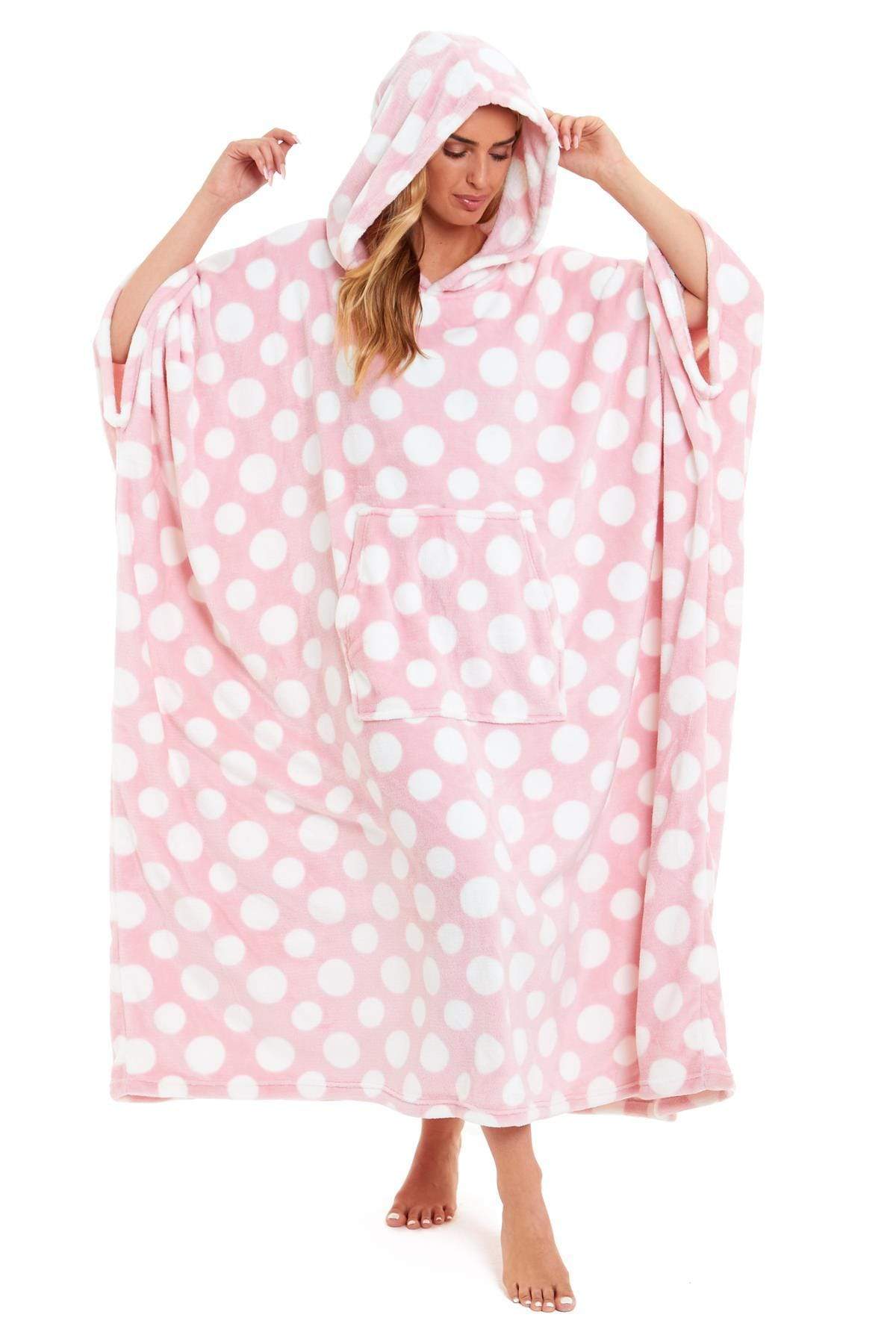 OLIVIA ROCCO Oversized Hooded Fleece Poncho Blanket Stars Polka Dots Wearable Plush Blanket Front Pocket For Adults Indoor Outdoor