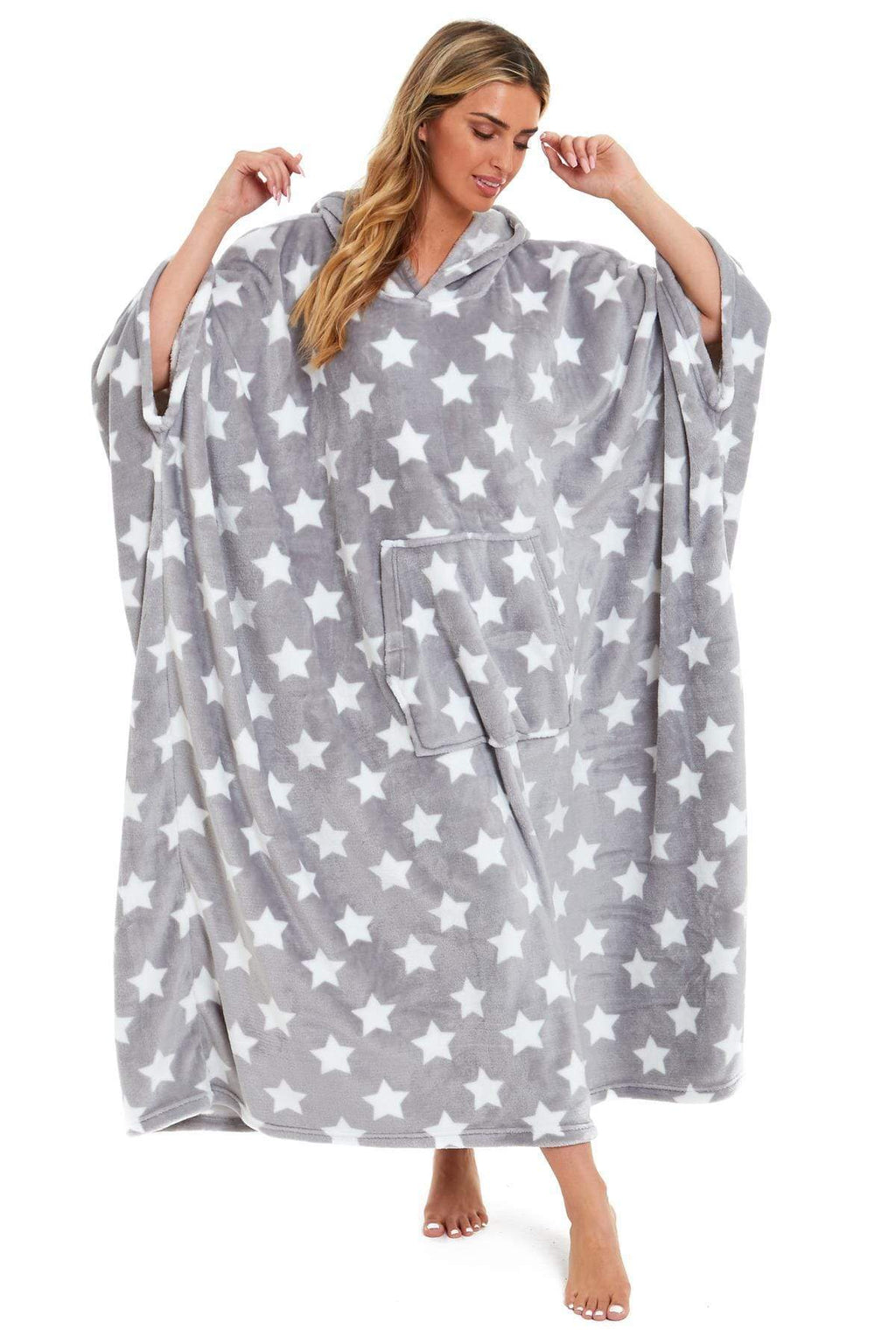 OLIVIA ROCCO Oversized Hooded Fleece Poncho Blanket Stars Polka Dots Wearable Plush Blanket Front Pocket For Adults Indoor Outdoor