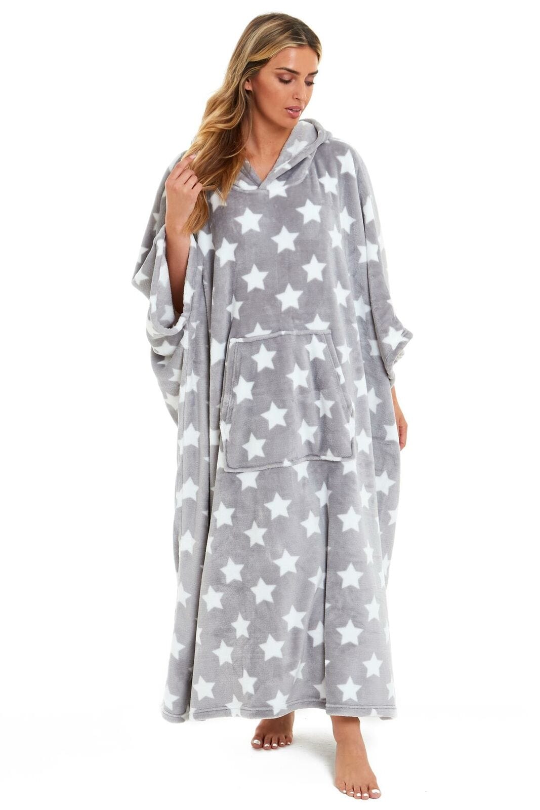 OLIVIA ROCCO Oversized Hooded Fleece Poncho Blanket Stars Polka Dots Wearable Plush Blanket Front Pocket For Adults Indoor Outdoor