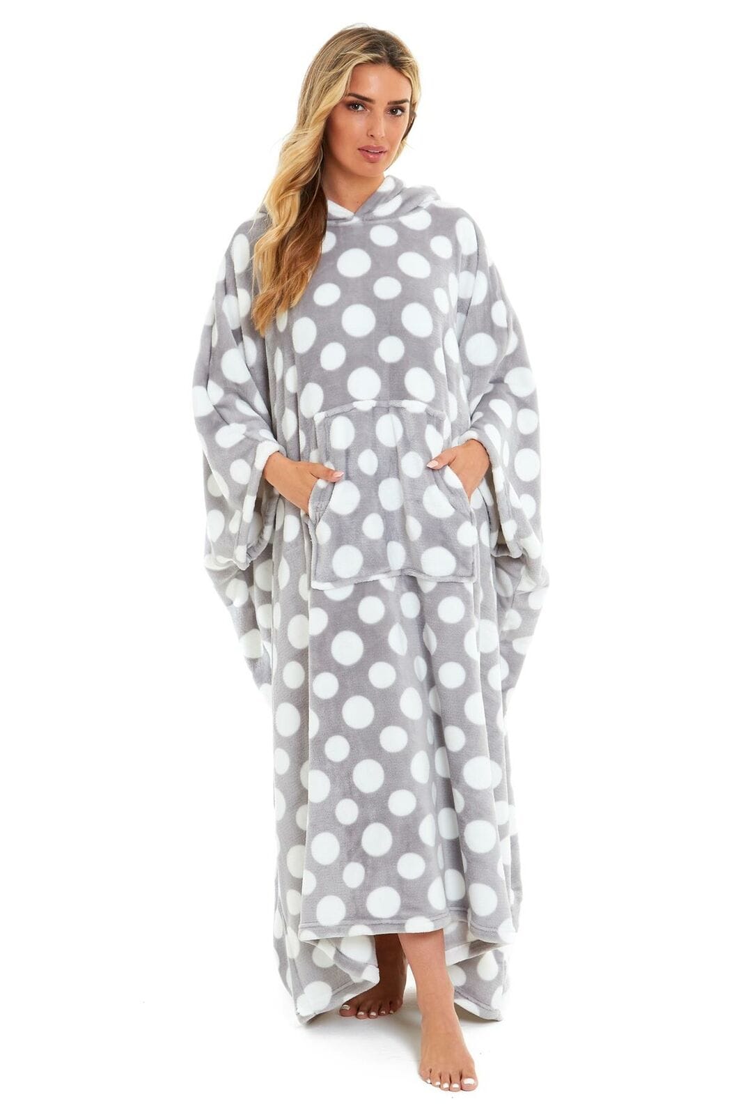 OLIVIA ROCCO Oversized Hooded Fleece Poncho Blanket Stars Polka Dots Wearable Plush Blanket Front Pocket For Adults Indoor Outdoor