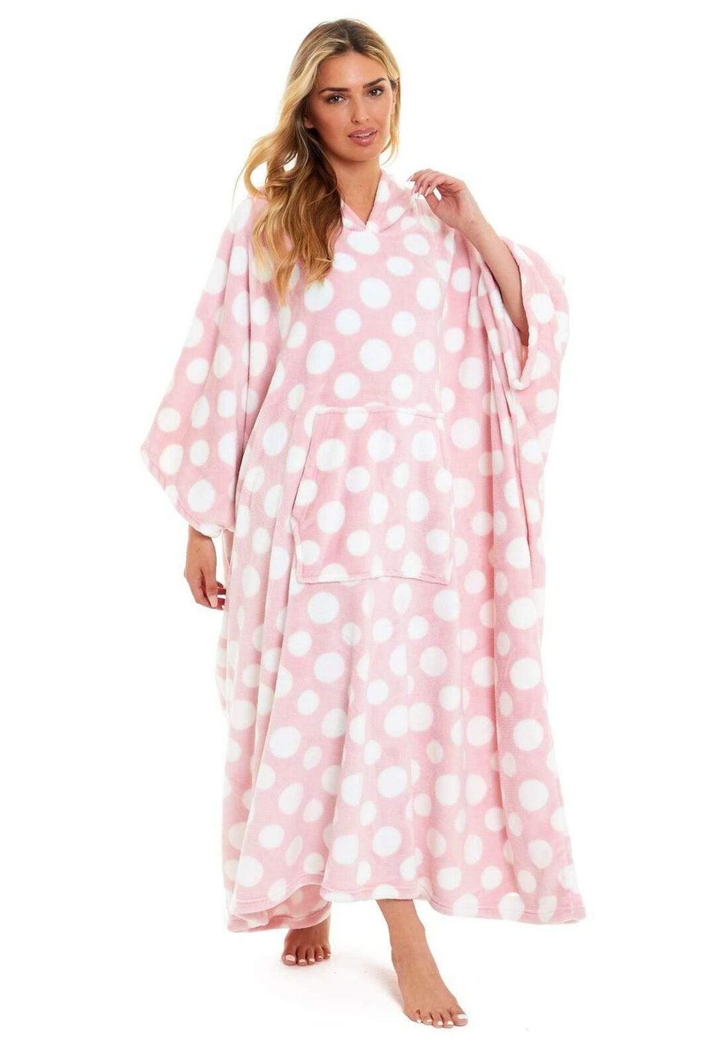 OLIVIA ROCCO Oversized Hooded Fleece Poncho Blanket Stars Polka Dots Wearable Plush Blanket Front Pocket For Adults Indoor Outdoor