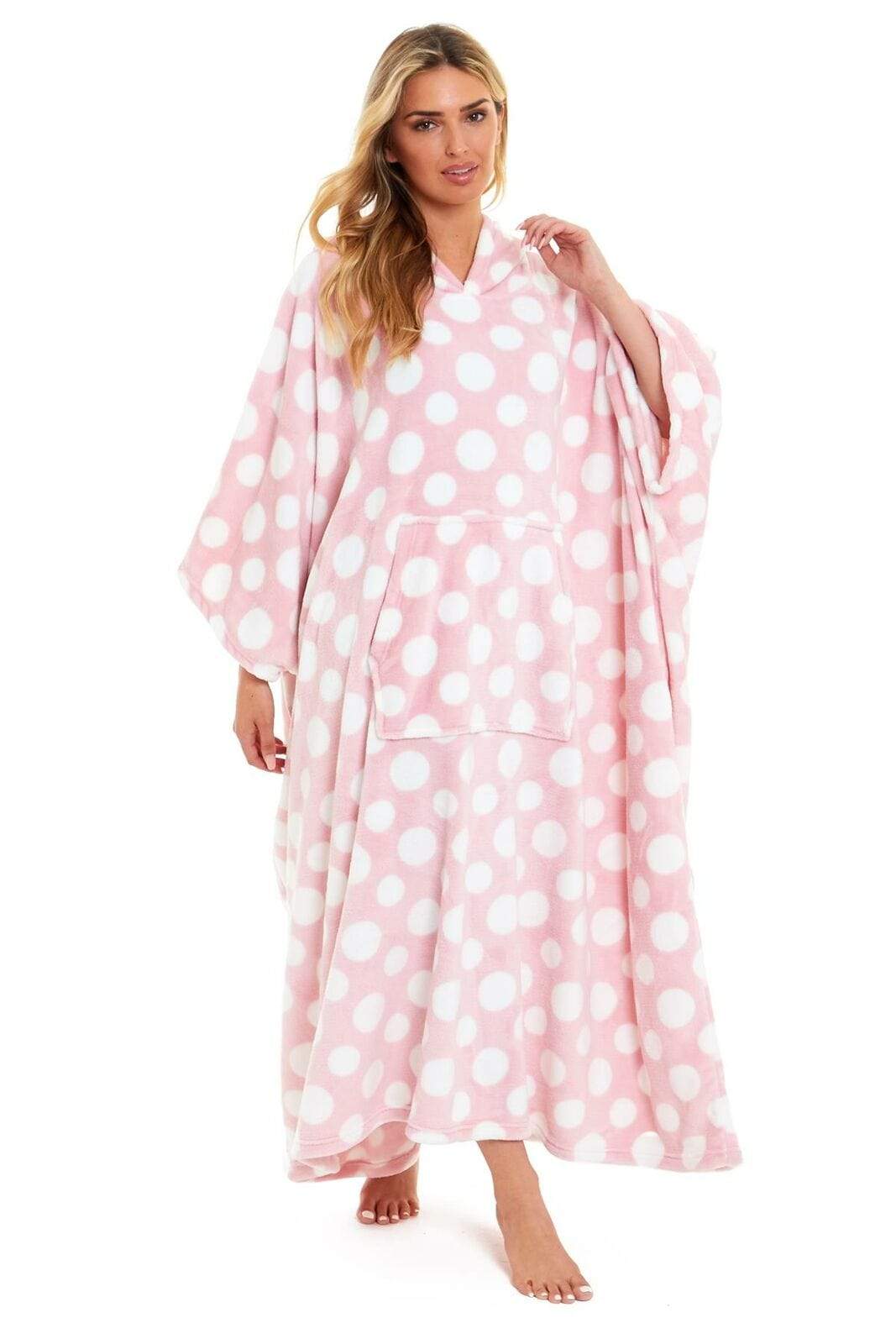 OLIVIA ROCCO Oversized Hooded Fleece Poncho Blanket Stars Polka Dots Wearable Plush Blanket Front Pocket For Adults Indoor Outdoor