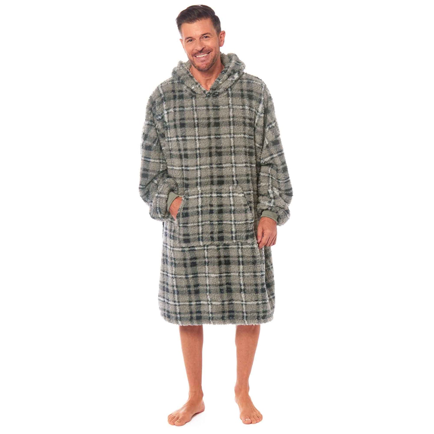 Oversized Men's Hooded Blanket Sweatshirt with Sherpa Lining Plush Wearable Hoodie for Lounging Camping One Size Fits All by Daisy Dreamer