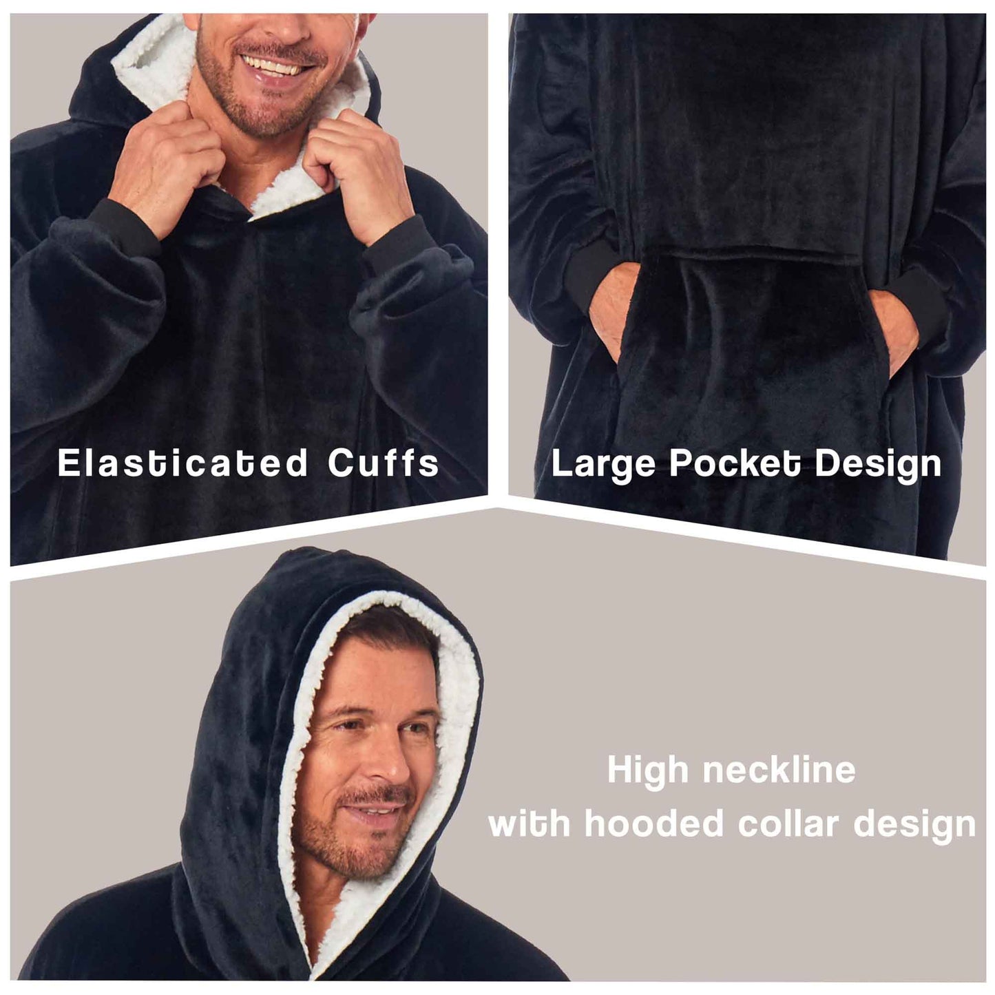 Oversized Men's Hooded Blanket Sweatshirt with Sherpa Lining Plush Wearable Hoodie for Lounging Camping One Size Fits All by Daisy Dreamer