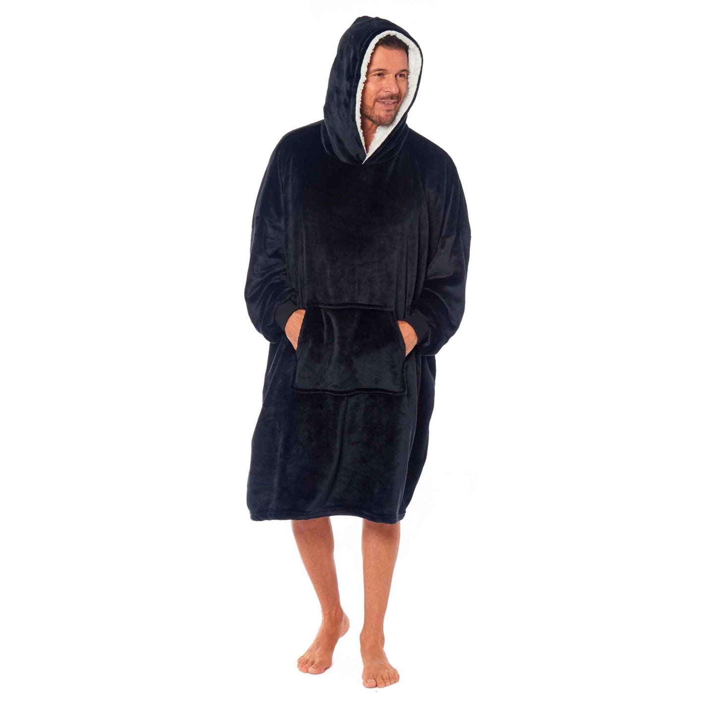 Oversized Men's Hooded Blanket Sweatshirt with Sherpa Lining Plush Wearable Hoodie for Lounging Camping One Size Fits All by Daisy Dreamer