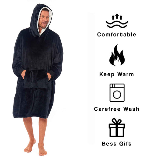 Oversized Men's Hooded Blanket Sweatshirt with Sherpa Lining Plush Wearable Hoodie for Lounging Camping One Size Fits All by Daisy Dreamer