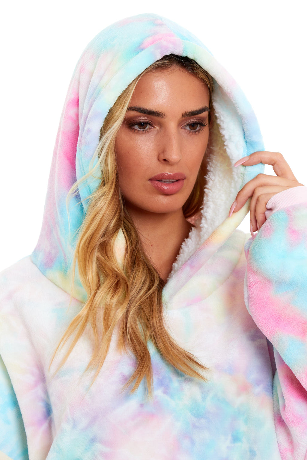 OLIVIA ROCCO Oversized Hooded Tie Dye Rainbow Plush Fleece Blanket With Reversible Sherpa Hoodie Sweatshirt For Adults And Kids Elastic Cuffs Pocket