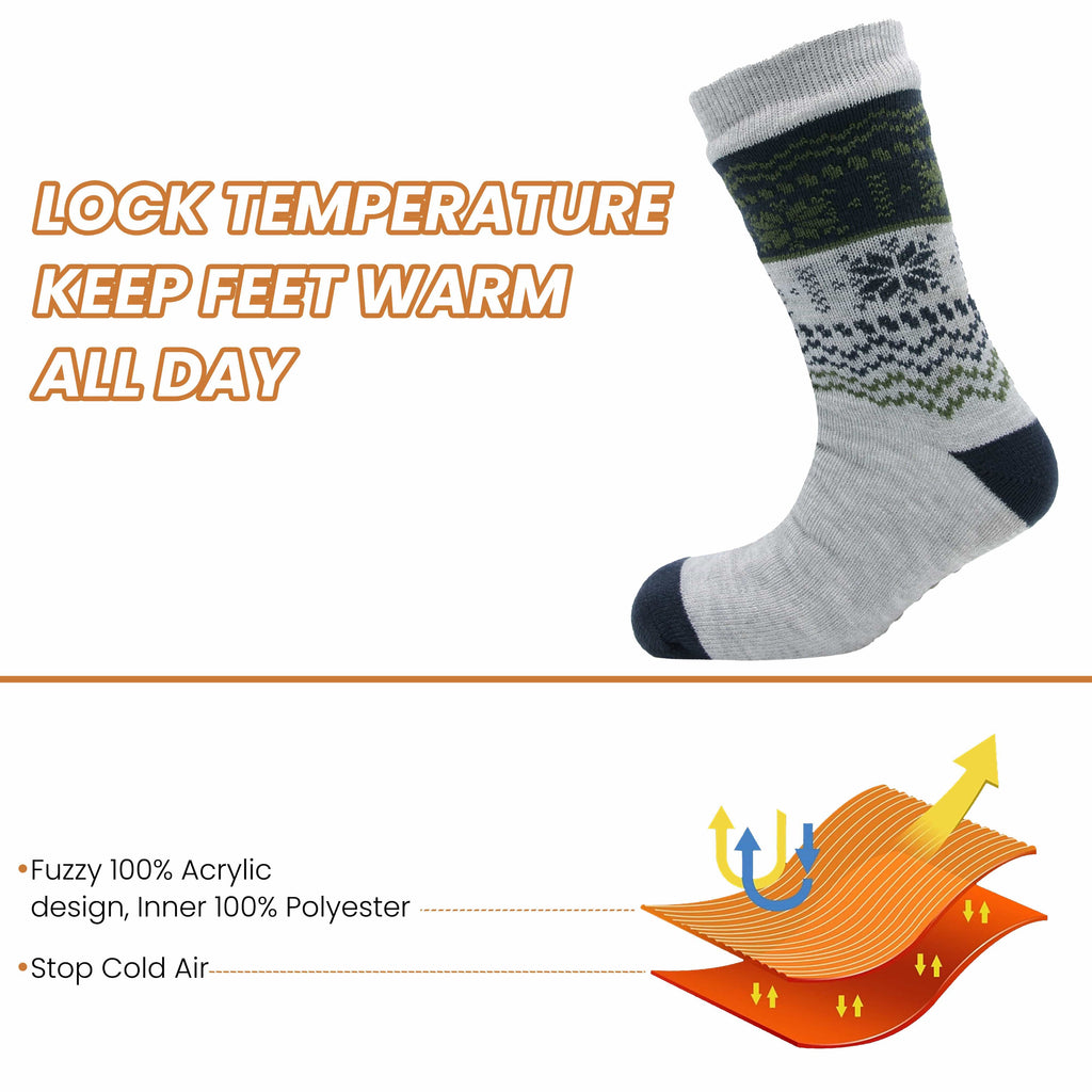 Sock Stack Men's Chunky Knit Slipper Socks With Grips Pack Of 2 Thick Warm Non Slip Indoor Bed Socks For Home Lounging Daily Use