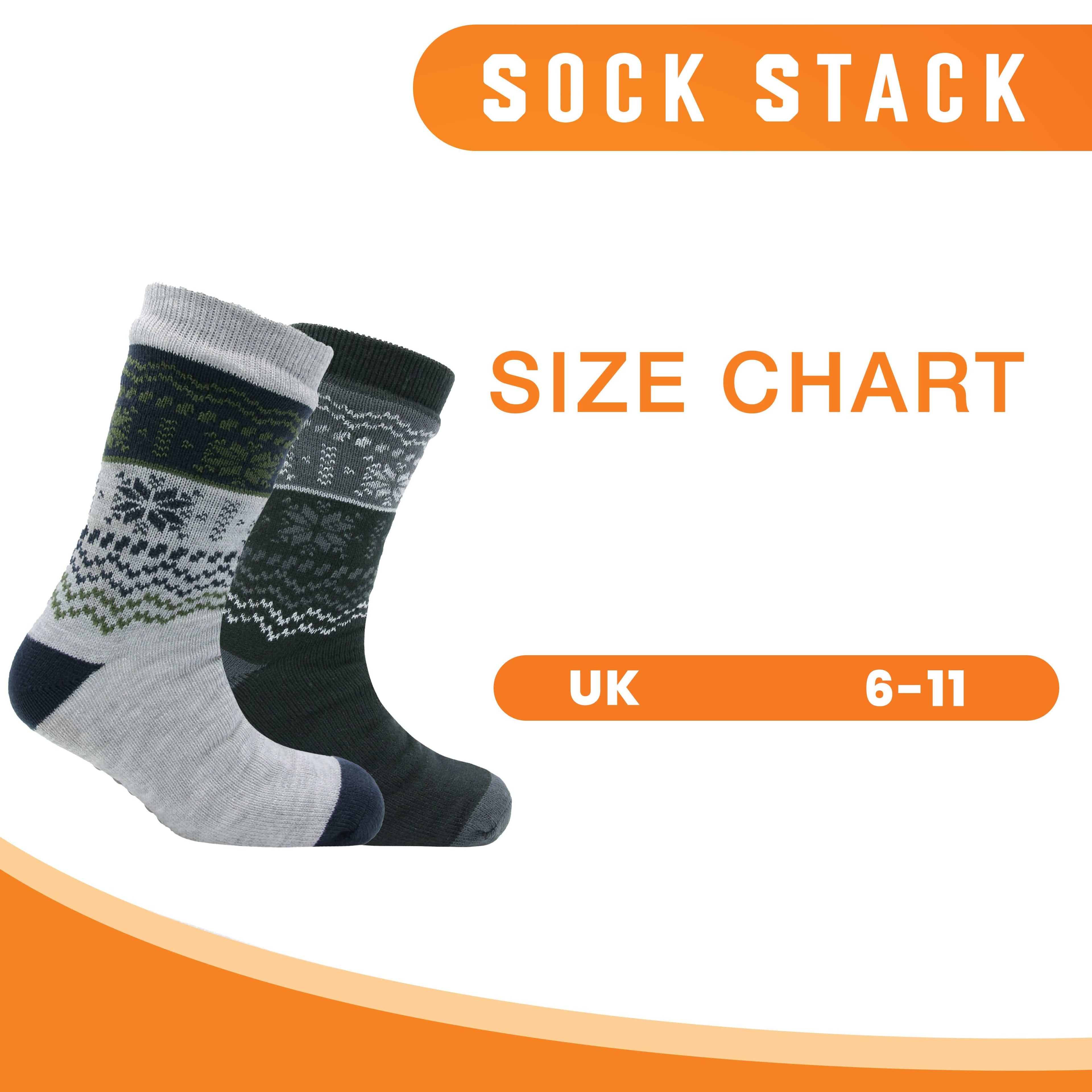 Sock Stack Men's Chunky Knit Slipper Socks With Grips Pack Of 2 Thick Warm Non Slip Indoor Bed Socks For Home Lounging Daily Use