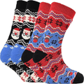 Sock Stack Pack Of 2 Men's Festive Chunky Knit Slipper Socks With Grips Thick Warm Non Slip Indoor Bed Socks For Home Use