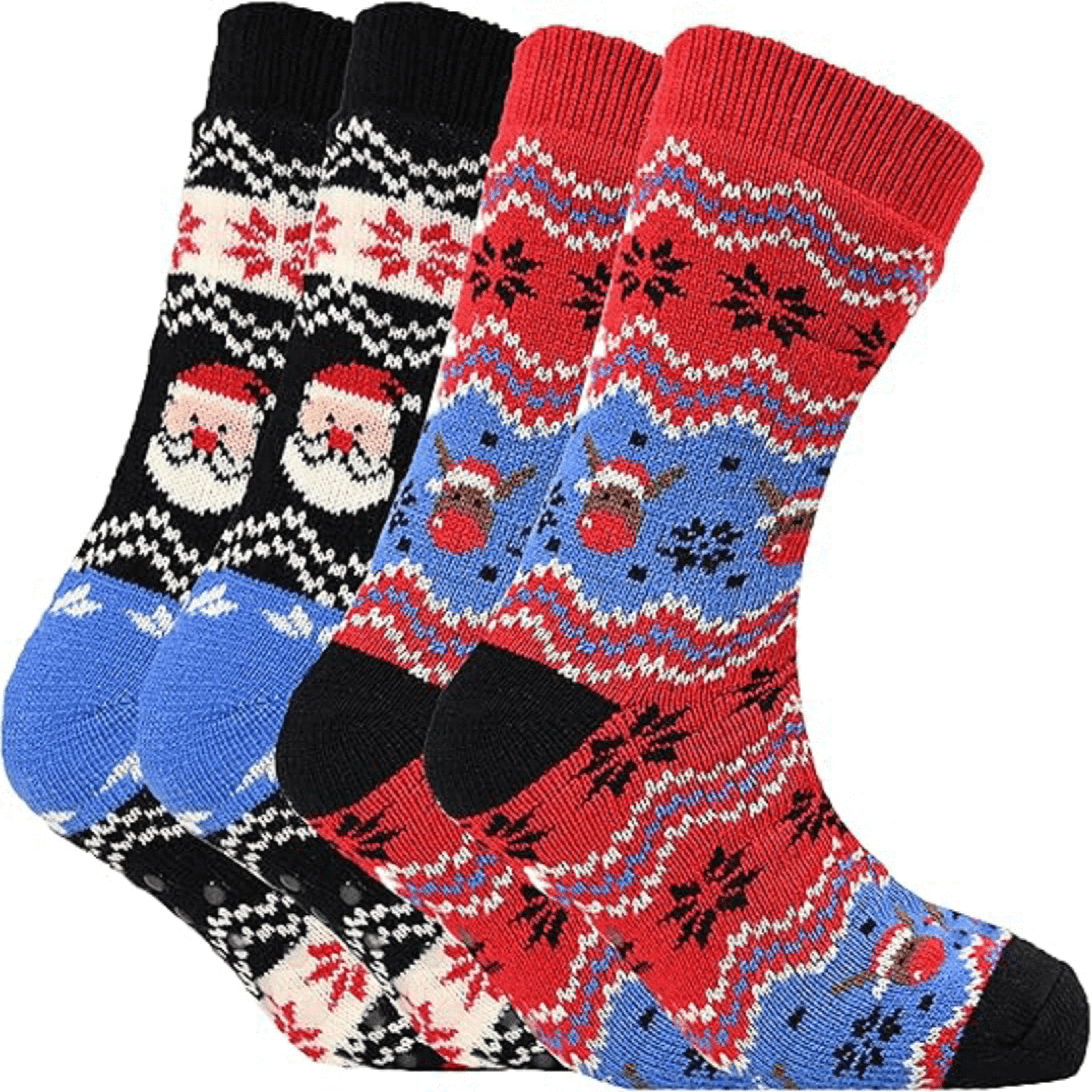 Sock Stack Pack Of 2 Men's Festive Chunky Knit Slipper Socks With Grips Thick Warm Non Slip Indoor Bed Socks For Home Use